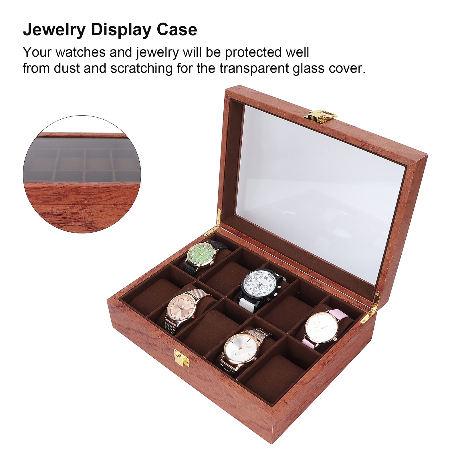 Caja de Almacenamiento de Relojes, Vitrina de joyería de Madera, Caja de visualización de Relojes, Caja de Reloj para Viajes de Negocios, Hotel, hogar, Oficina