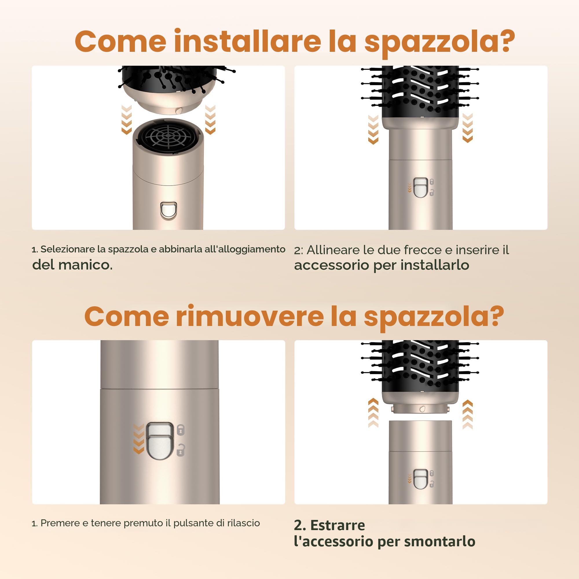 UKLISS Hairstyler Airstyler 6 in 1 Asciugacapelli, Set di Spazzole per Asciugacapelli 1000 W, Arricciacapelli con Aria, Spazzole per Styling, 3 Regolazioni della Temp, Regali Set per Donn (Oro)