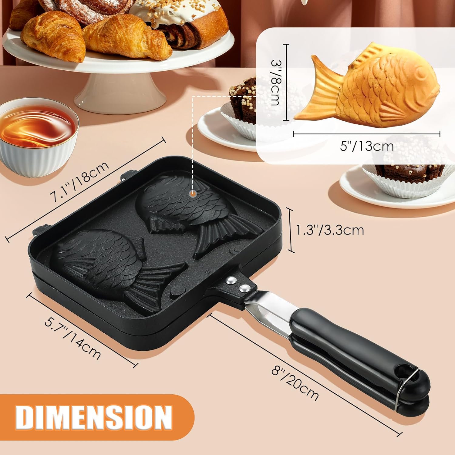 MAOPINER Bubble Waffle Maker Pan Waffle Cake Mold Pot Non-stick Double Side Egg Waffle Maker & Taiyaki Fish Shape Cake Pan Waffle Cake Maker Pan Fish Shaped Pancake Double Pan Mold, Bundle