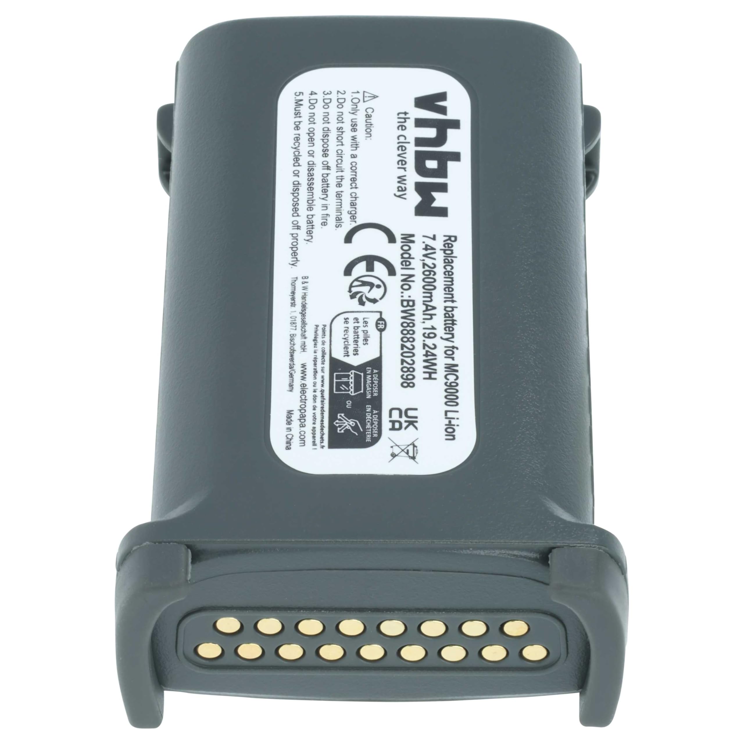 vhbw Akku kompatibel mit Symbol MC9090, MC9090-G, MC9090-K, MC9090-S, MC9097 Handheld Computer Scanner (2600mAh, 7,4V, Li-Ion)