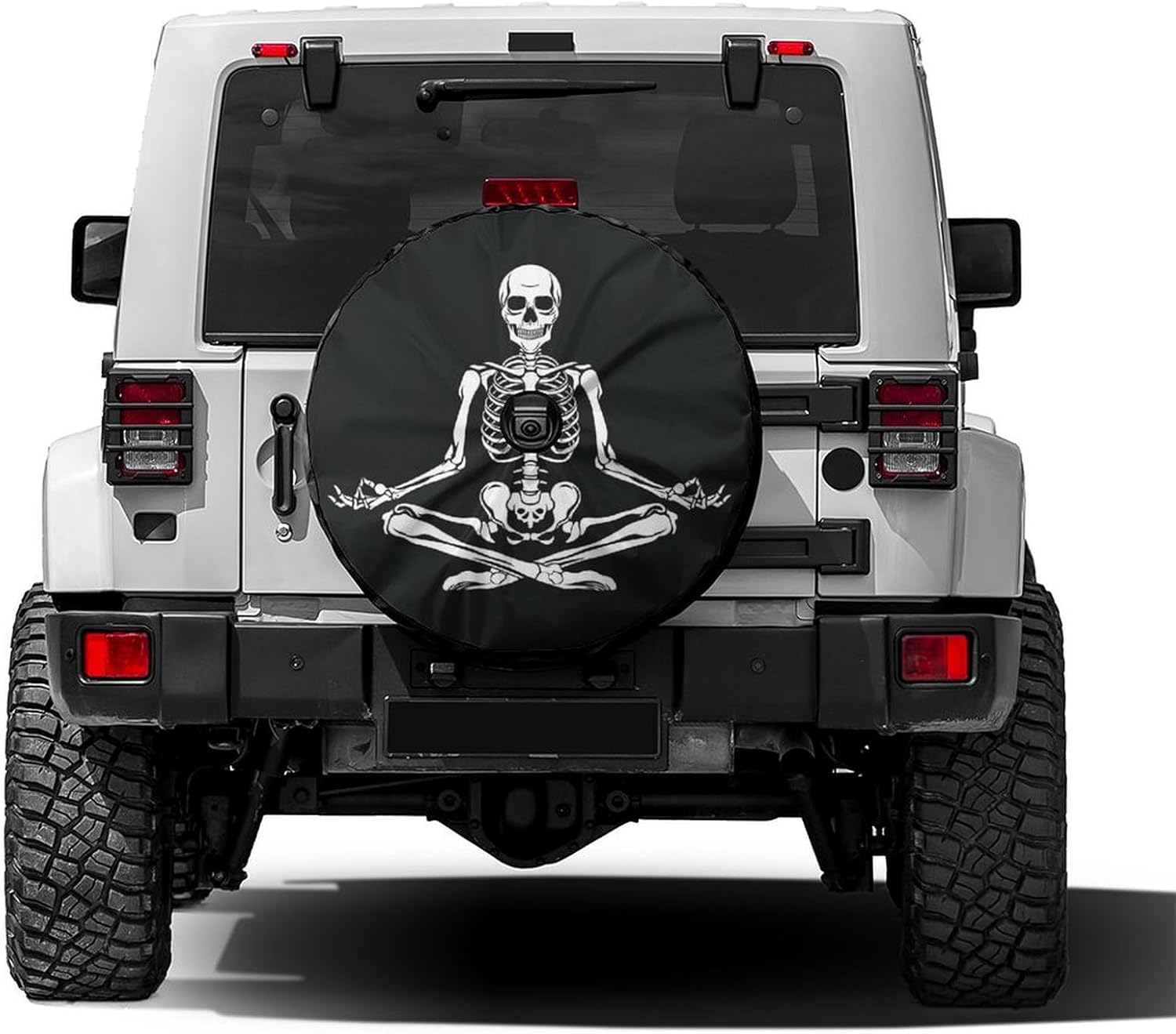 Skeleton Doing Yoga Spare Tire Cover with Backup Camera Hole Wheel Tire Cover Fit Trailer, RV, SUV and Many Vehicle 18inch