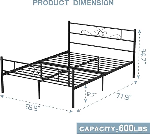 Miniatura 2 de Weehom - Base de cama metálica de tamaño completo con cabecera, estribo y almacenamiento debajo, listones de acero de 12.7 pulgadas, base de Negro