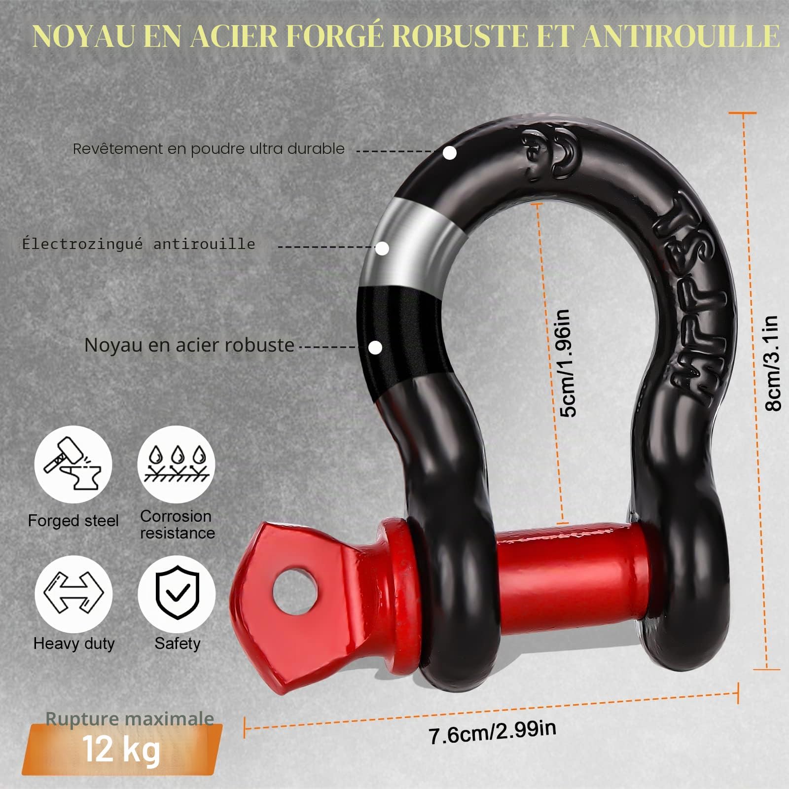 Zawaer Corde de Remorquage d'urgence de Voiture, 10T Sangle Remorquage, avec Manille Haute Résistance, Résistance à la Rupture de 26,455 LBS, Cordede 5m x 5cm avec Sac Rangement,Plus Sûre