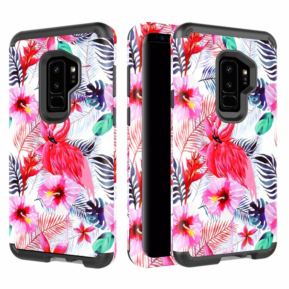 MAETEK Galaxy S9 Case, 3 in 1 Full-Body Protective Shockproof Phone Case, Hard PC + Soft Silicon Rubber Armor Defender Protective Case Cover for Samsung Galaxy S9 5.8 inch (2018 Release), Flamingos