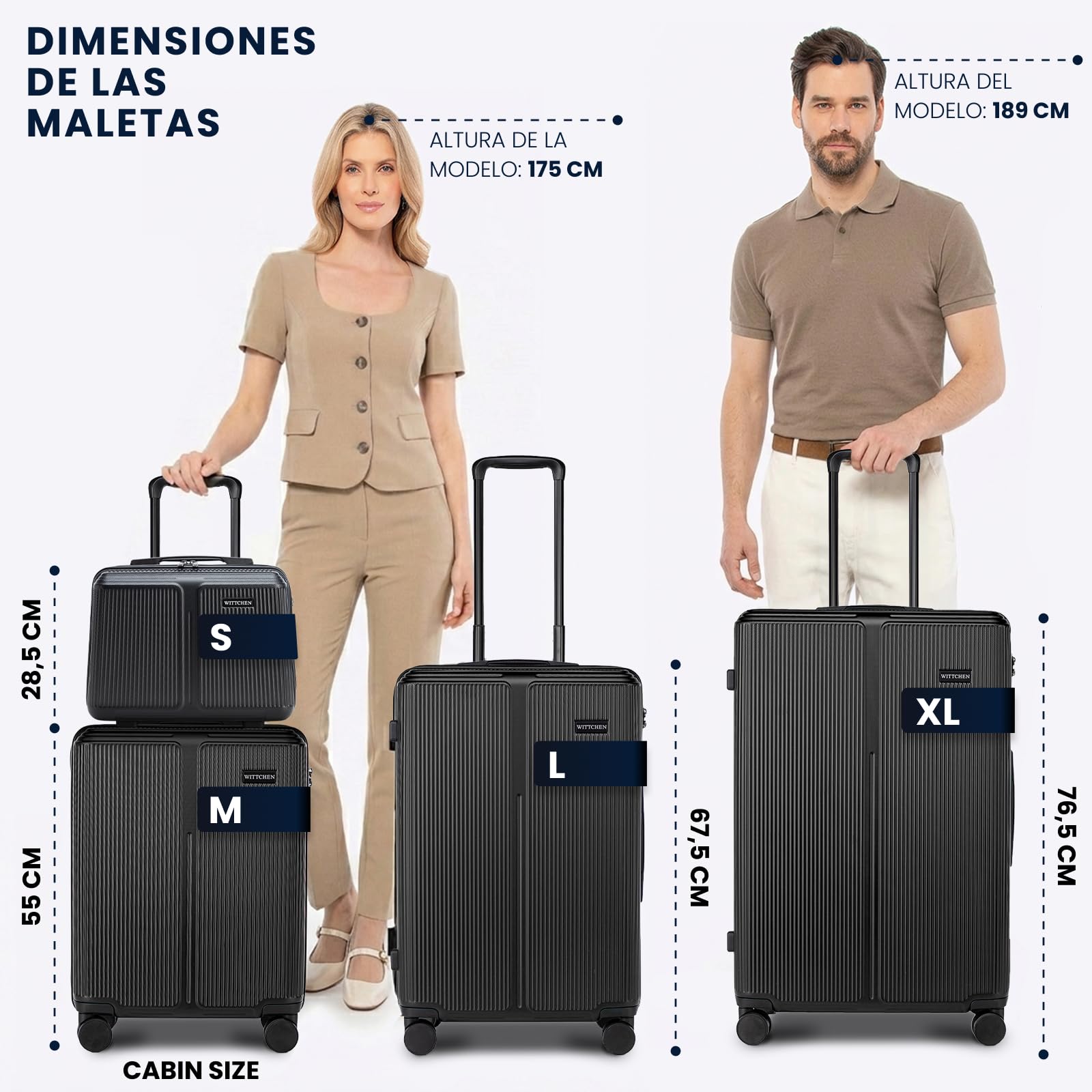 WITTCHEN Stripes Line Neceser Estuche para cosméticos Neceser de Viaje Equipaje rígido ABS Asa cómoda Correa para Hombro Crema