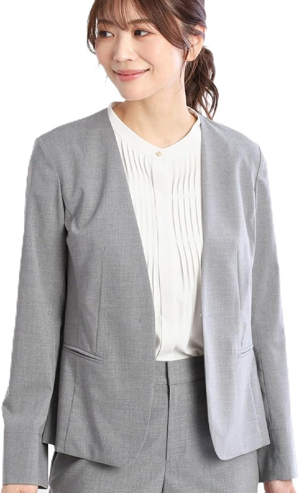 Amazon | [リフレクト] ノーカラージャケット 【洗える/セットアップ可