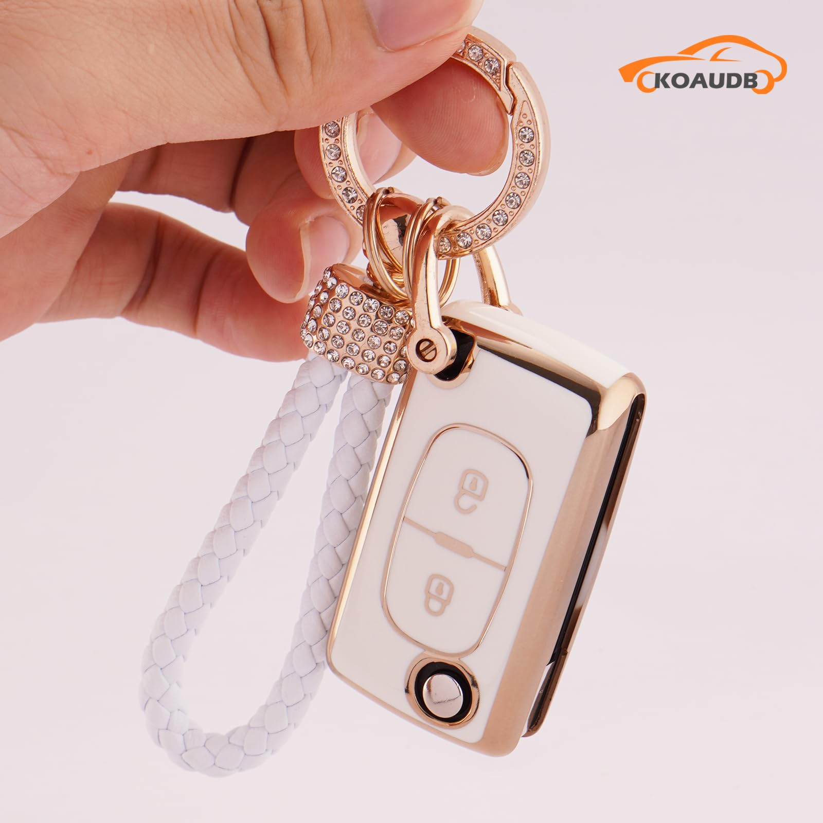 Koaudb Coque de clé de voiture en TPU compatible avec 2 boutons Peugeot 107 207 307 307S 308 407 607 807 3008 5008 Citroen C2 C3 C4 C5 C6 C8 Xsara Flip Folding Key Shell Case Fob (Pgt-2F) - 5