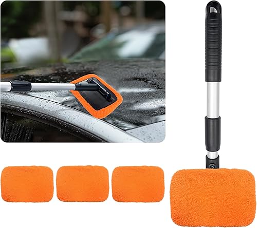 Miniatura 1 de Ziciner Limpiador de parabrisas de automóvil, limpiaparabrisas de microfibra con mango extensible de aluminio y 2 cabezales de almohadilla de tela