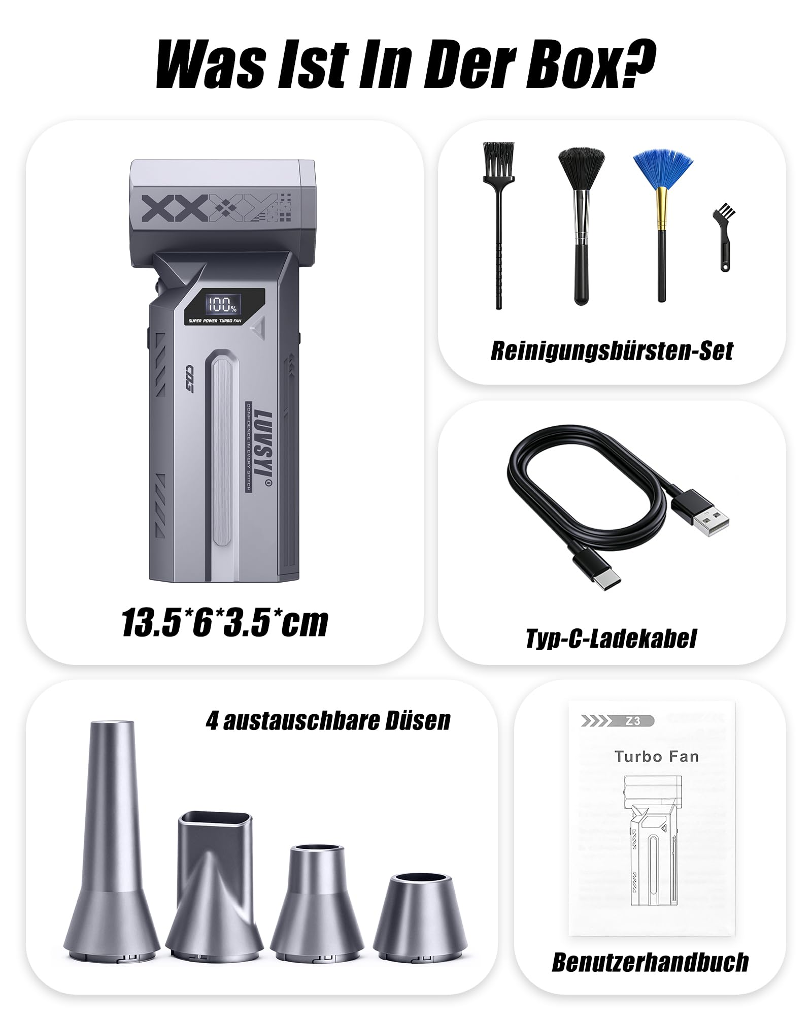 HAOFOYFUN Electric Air Duster 150000RPM Akku Hochleistungs-Luftgebläse mit LED-Display