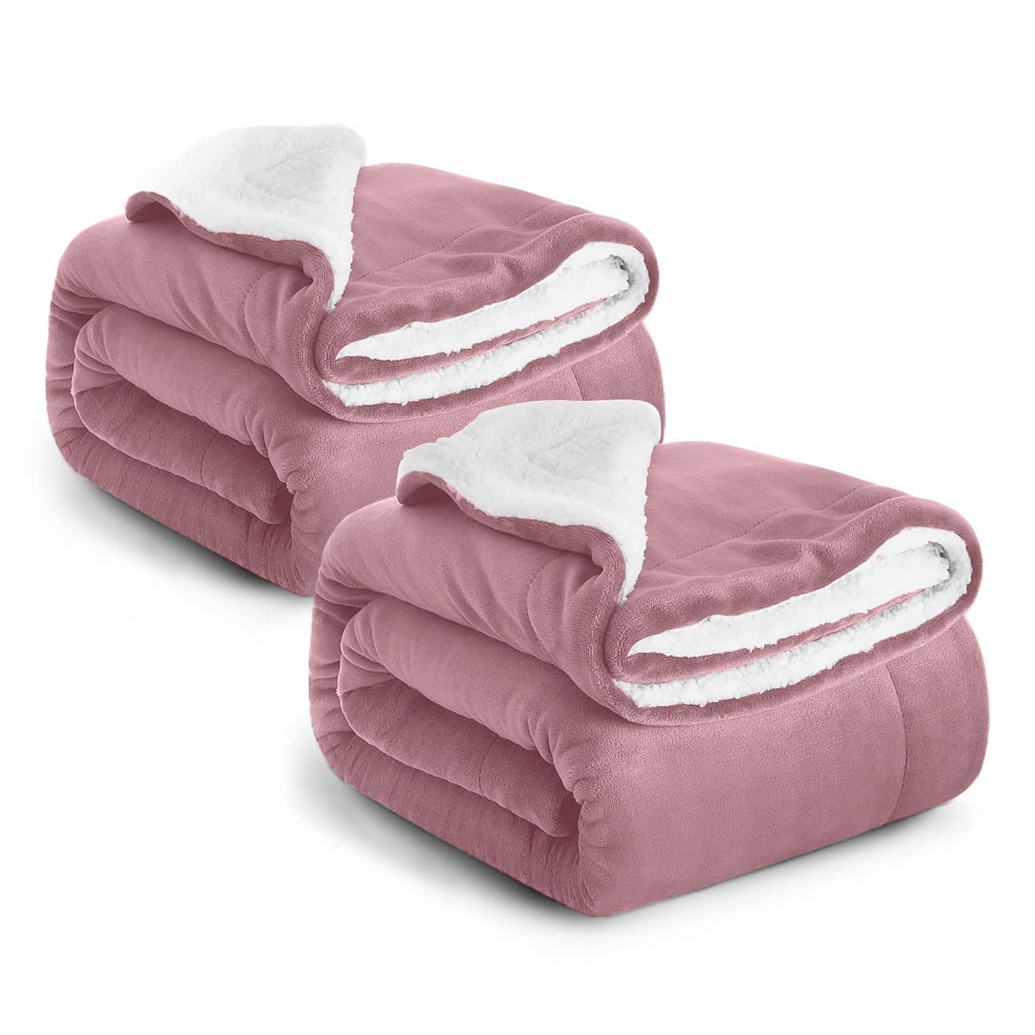 Ir Imperial Rooms Pink Sherpa Fleece Blanket 2 Pack Bed Throws Blankets For Sofas Soft Fluffy Thick Blanket Reversible Microfiber Throw (, Twin/Double (150 X 200 Cm))