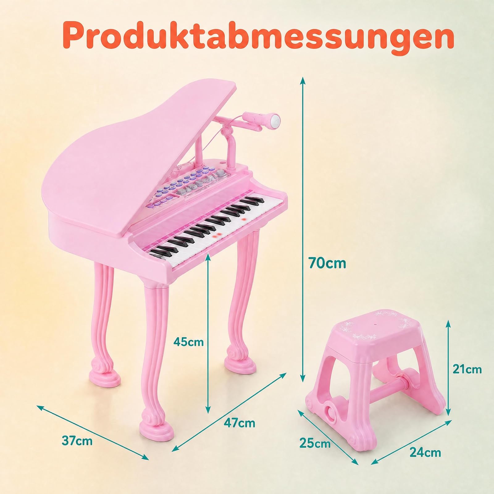 RELAX4LIFE Keyboard Kinder, Digital Piano mit 37 Tasten & Hocker, Rosa