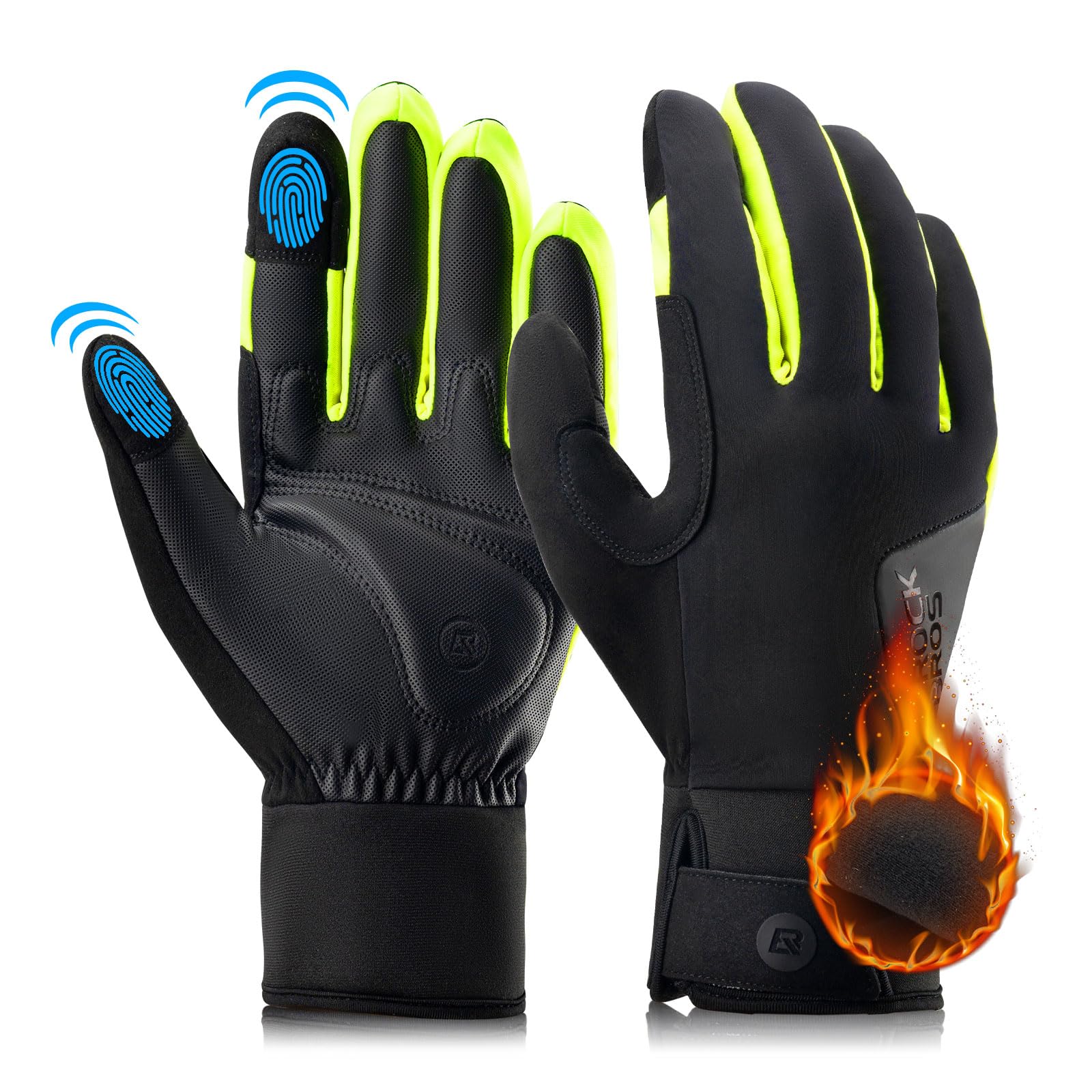 ROCKBROS Guanti Invernali da Ciclismo Antivento, Guanti Lunghi Caldi Traspiranti, Touch Screen Sensibili, Guanti Sportivi Uomo Donna, Antiurti con Spugna, per Bicicletta, Ebike, Arrampicata, Sci