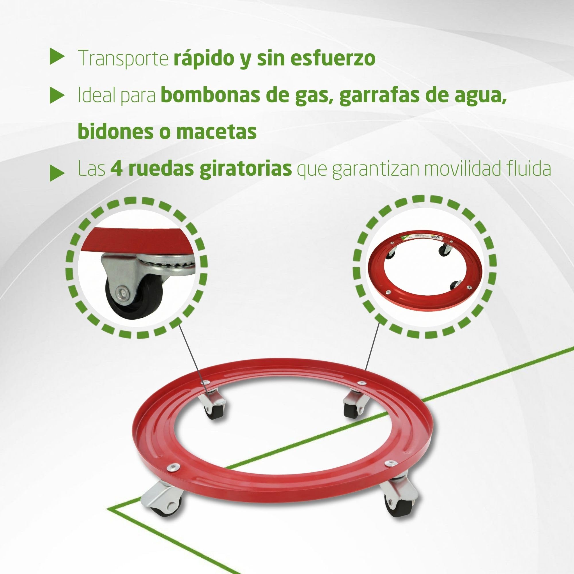 Amig Soporte para Bombonas de Butano Carro Transporte 4 Ruedas Giratorias Ø31cm Carga Máxima 30kg Acero Aleado Naranja