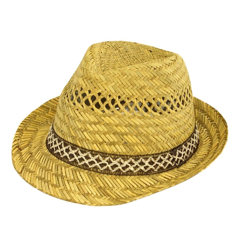 Topbrand Men's Straw With Black Band Top Brand Straw Trilby Hat With A Patterned Band. (58Cm)