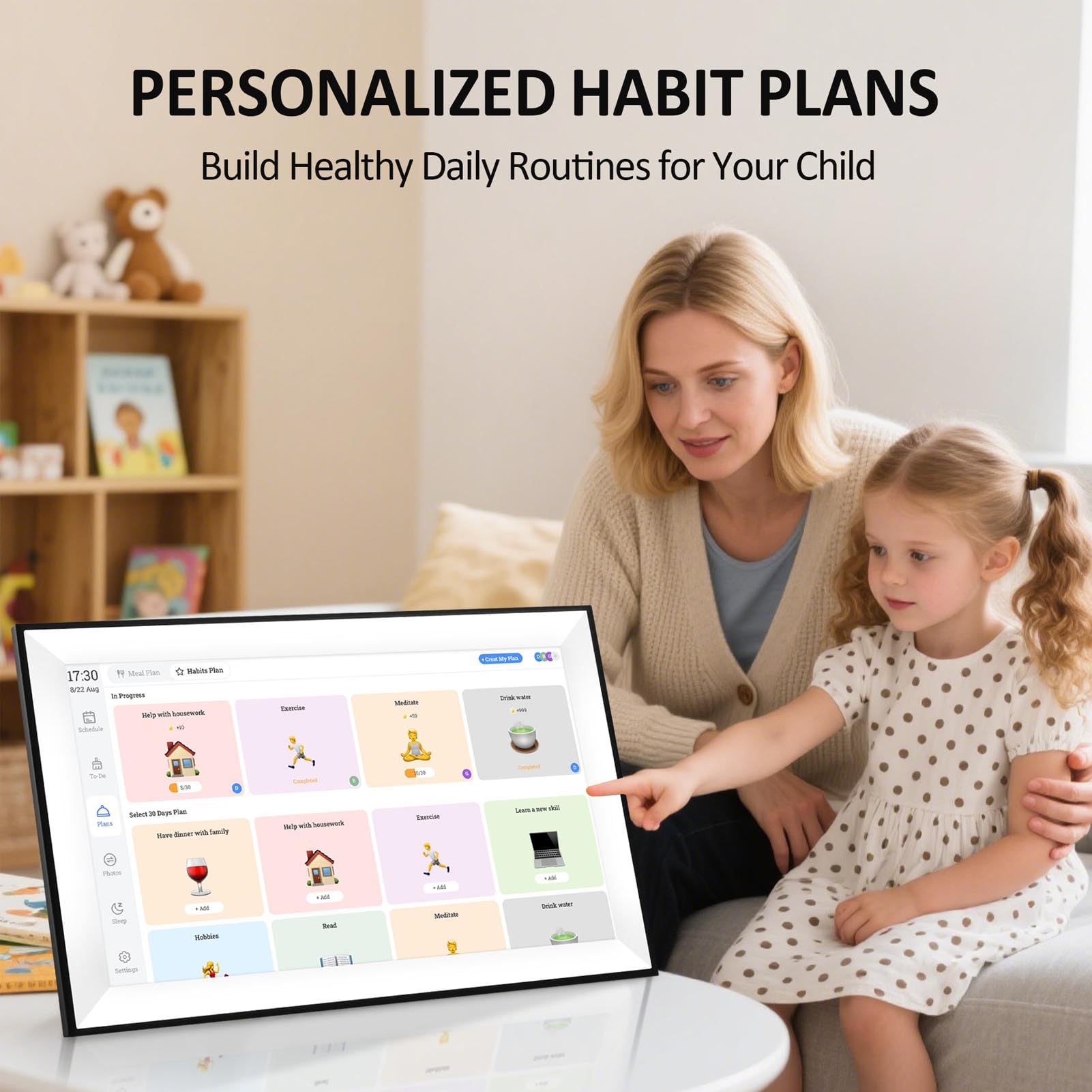 TABWEE P15 WIFI Digitale kalender, 15,6 inch, digitale kalender met wandhouder voor gezinstijden, maaltijdplanner, succesvolle beloningen, Alzheimer, (digitale fotolijst