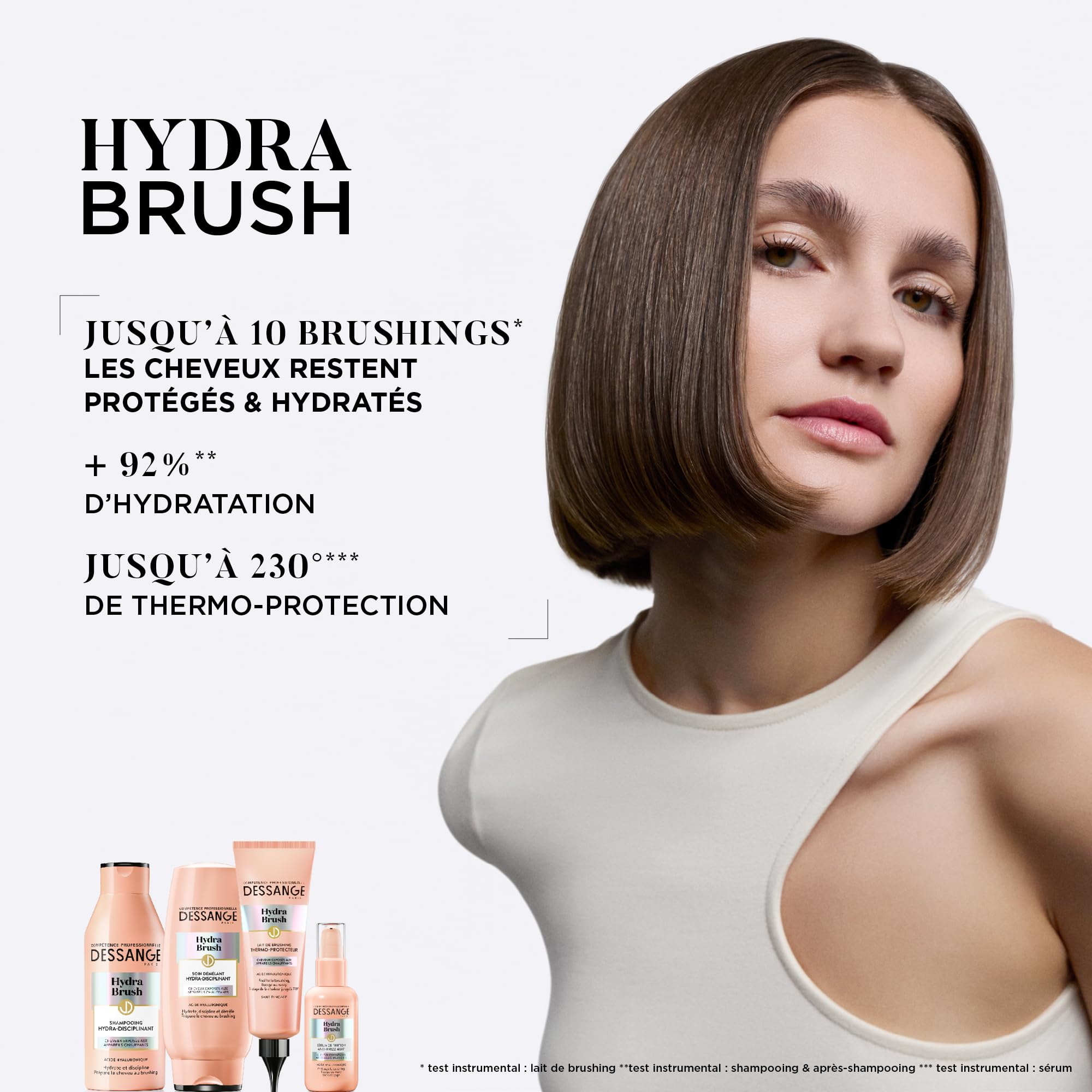 DESSANGE - Zestaw nawilżający i dyscyplinujący Hydra Brush - Dyscyplinujący szampon + Termoprotekcyjne mleko do Brushingu + 48H* Anti -Frizz Finish Serum - Formuła wzbogacona kwasem hialuronowym*