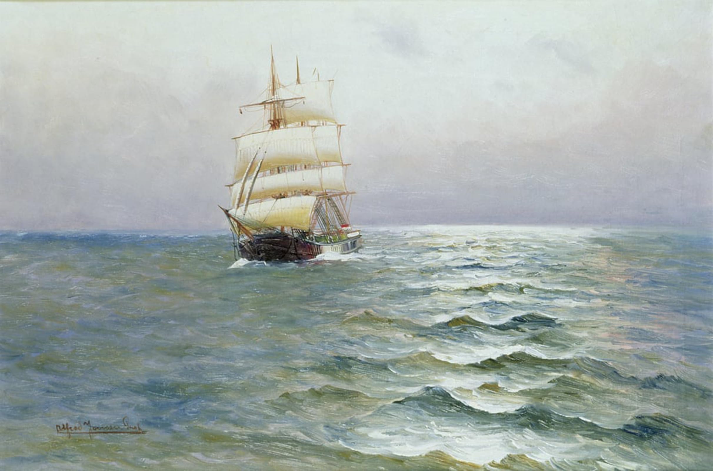 ARTXLXXBN Famous Painting Art Wall Decor Abstract Art Picture Tall Ship by Alfred Serenius Jensen Animal Pictures for Home Decor 60x90cm