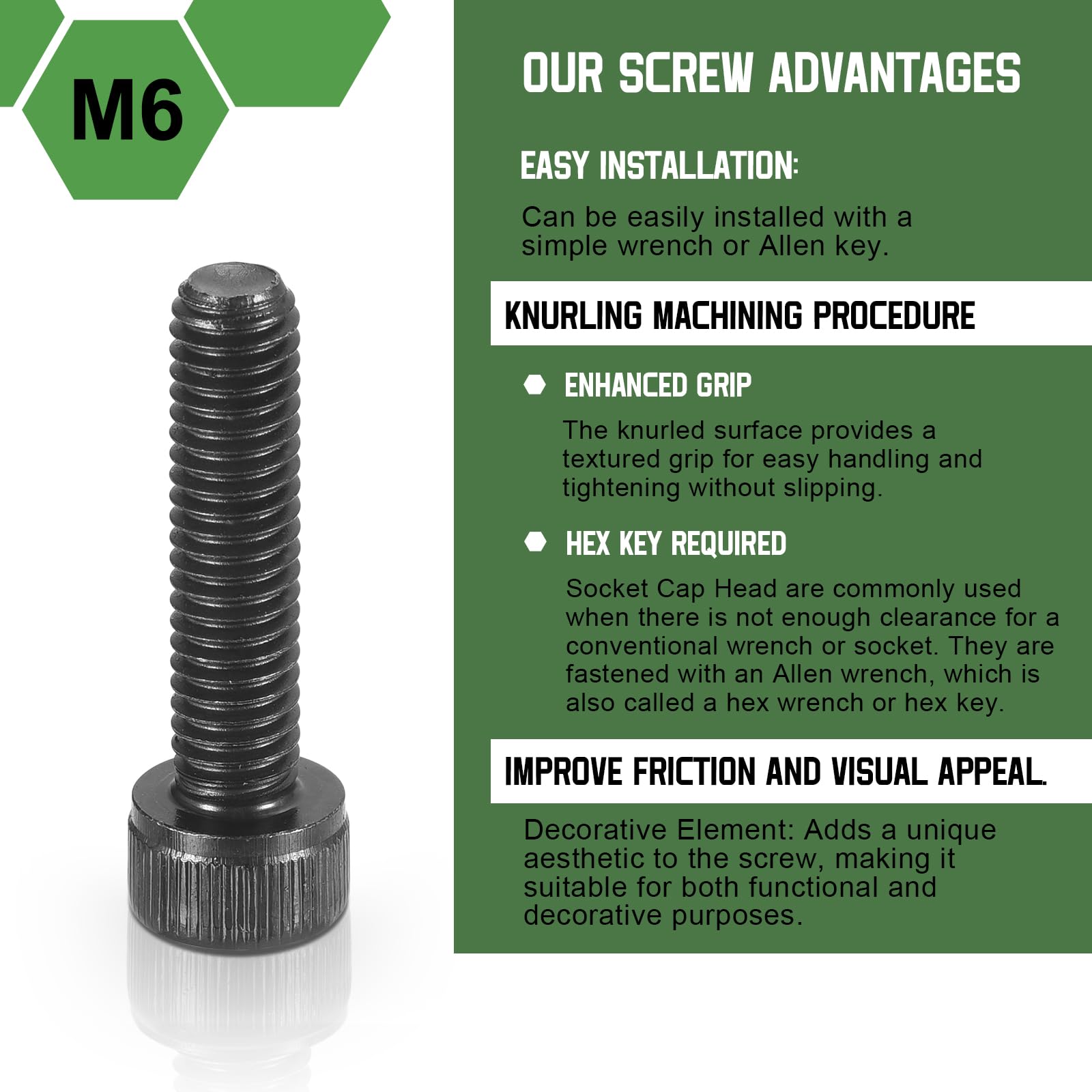 uxcell Hex Socket Bolts (M6-1x25), Grade 12.9 Carbon Steel Hex Socket Drive Screws, Black, 60 Pcs, M6-1x25mm - Image 3