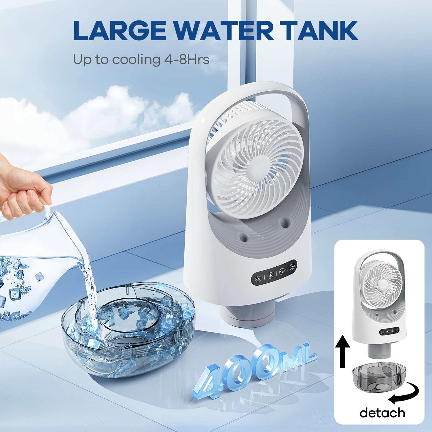 Aire acondicionado portátil, enfriador de aire portátil con rotación automática de 120°, enfriador de aire con luz nocturna de 7 colores y fuerza de 3 vientos, aire acondicionado con oficina, 6