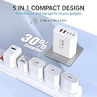 Vista 6 de 2-Pack 60W USB C Charger Block, 5-Port Fast Wall Charger Station (3 USB-C + 2 USB-A), PD 3.0 & QC 3.0 Type C Power Brick Adapter for iPhone 17 16 15