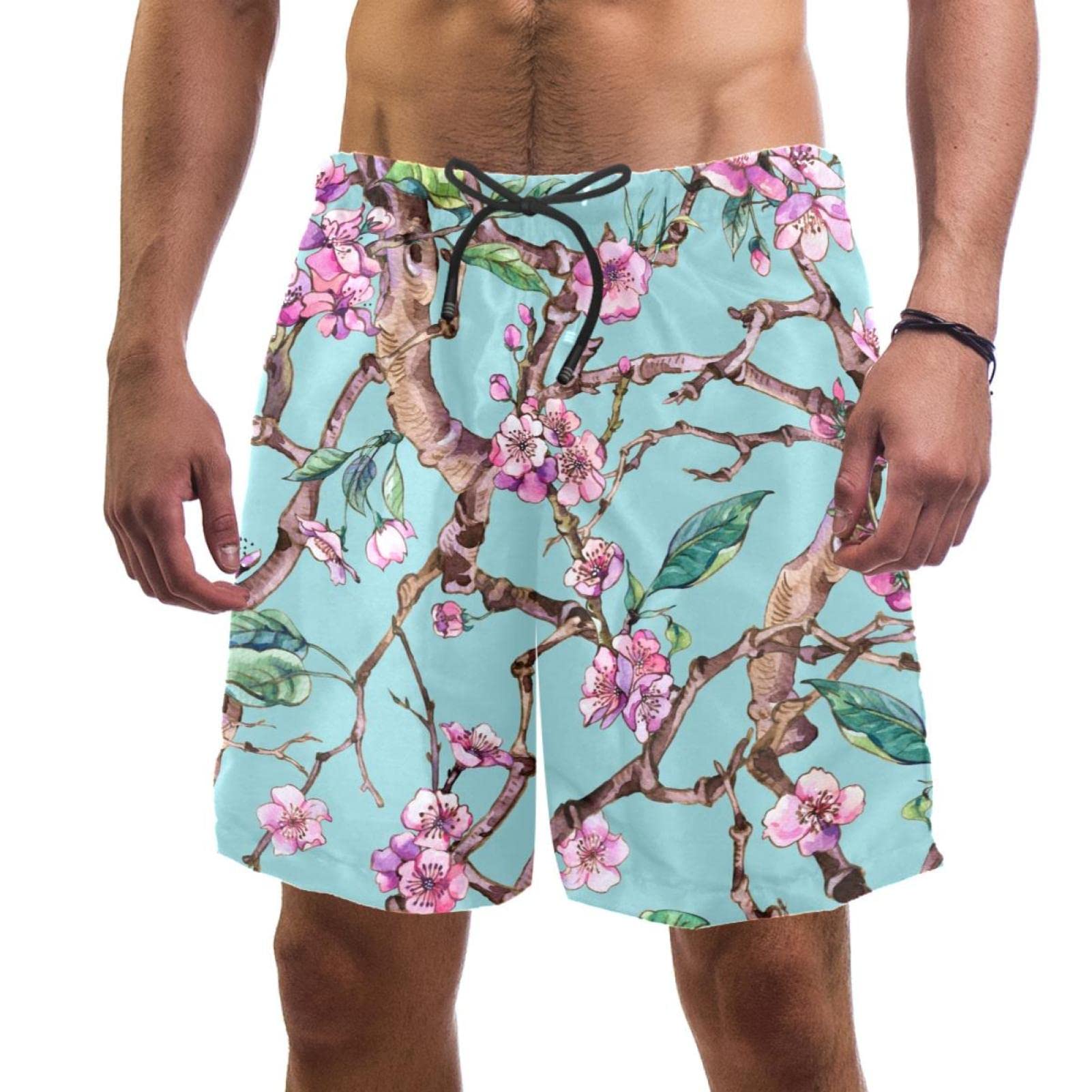 Maillots de bain pour hommes HadHfun imprimé fleurs rose cerise