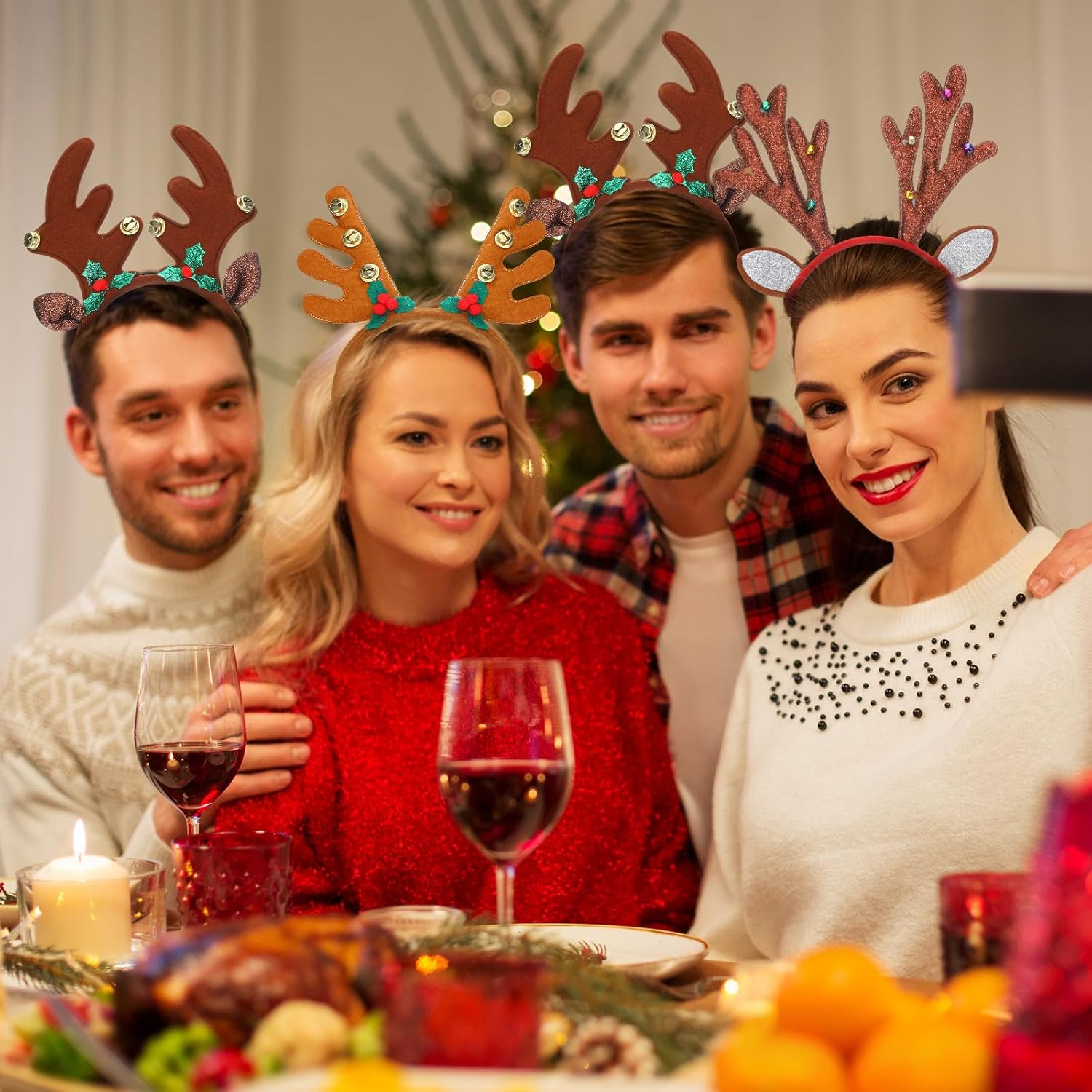 Riceshoot 24 Pcs Christmas Antler Headband Reindeer Headband Deer Plush Ear Antler Hair Hoop Beauty Accessory for Xmas Party