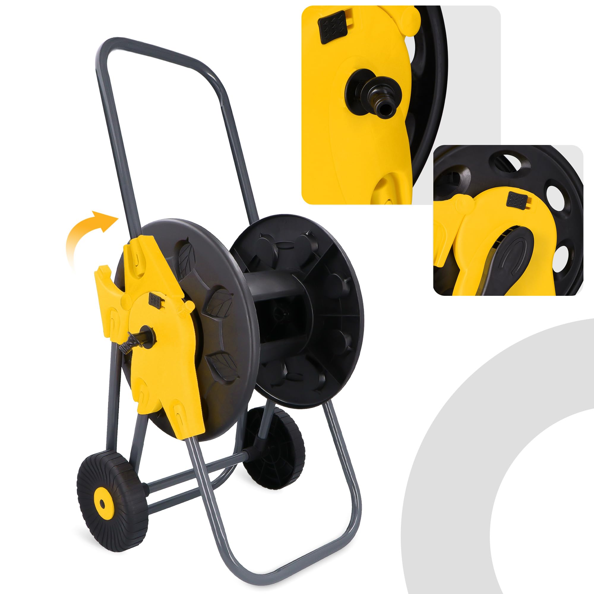 Carro para Manguera de Jardín de 65 m con Carrete Enrollable Soporte con Ruedas Asa Mango Portátil Trípode Enrollador Fuerte Antienredos Ligero y Duradero Ideal para Grandes Jardines