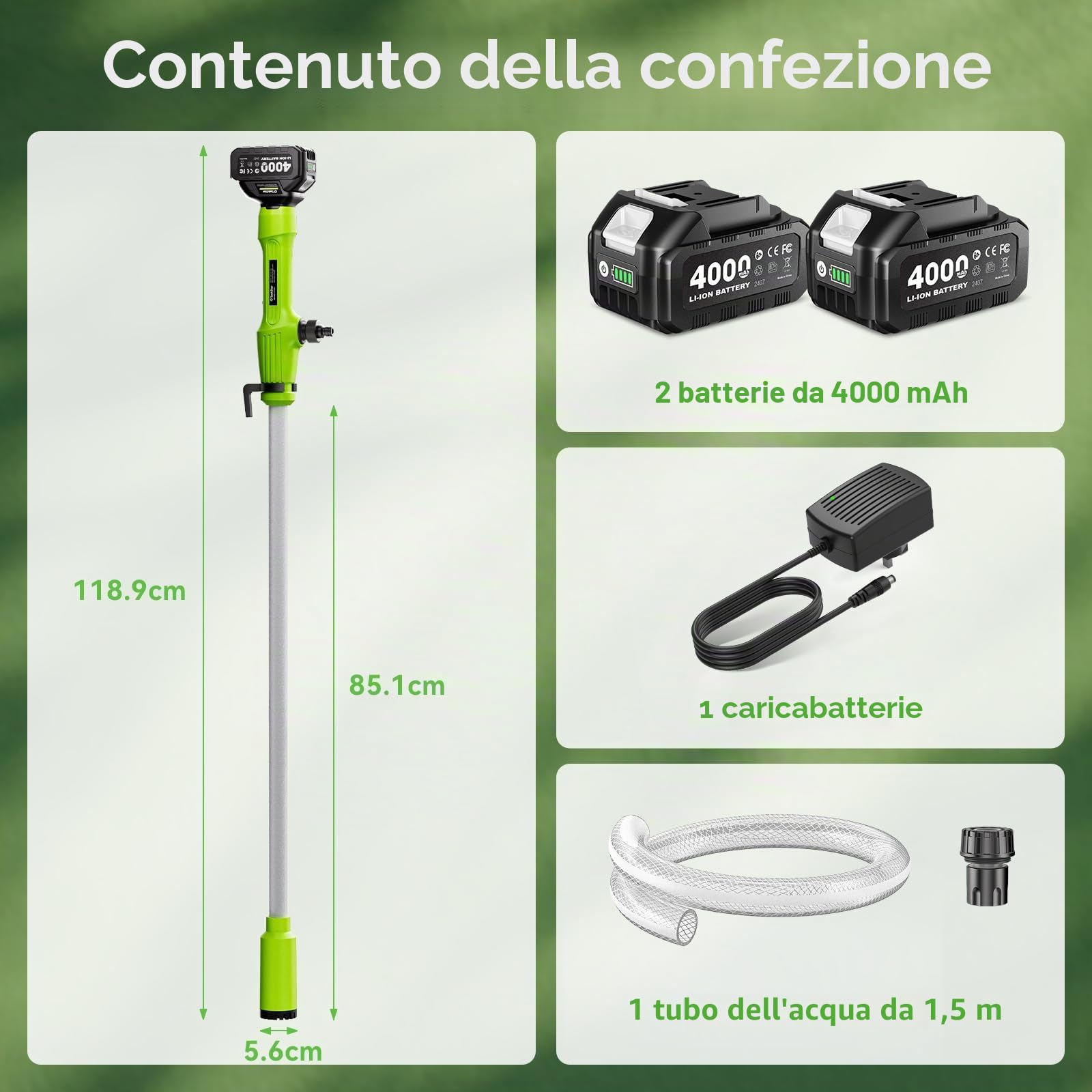 TaskStar Pompa di trasferimento dell'acqua del bastone senza fili ad alto flusso potente pompa di pozzetto alimentata a batteria per piscina stagno giardino