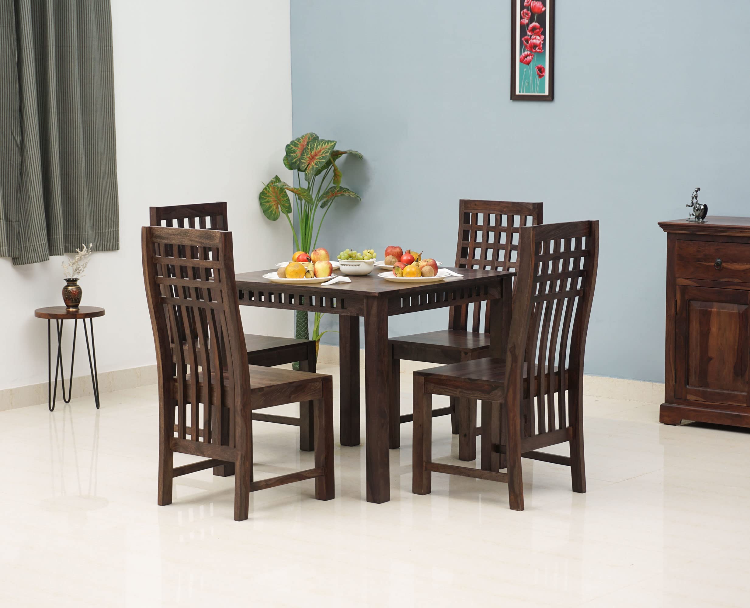 Buy WOODEFLY Royal Sheesham Wooden Dining Table 4 Seater with Chairs