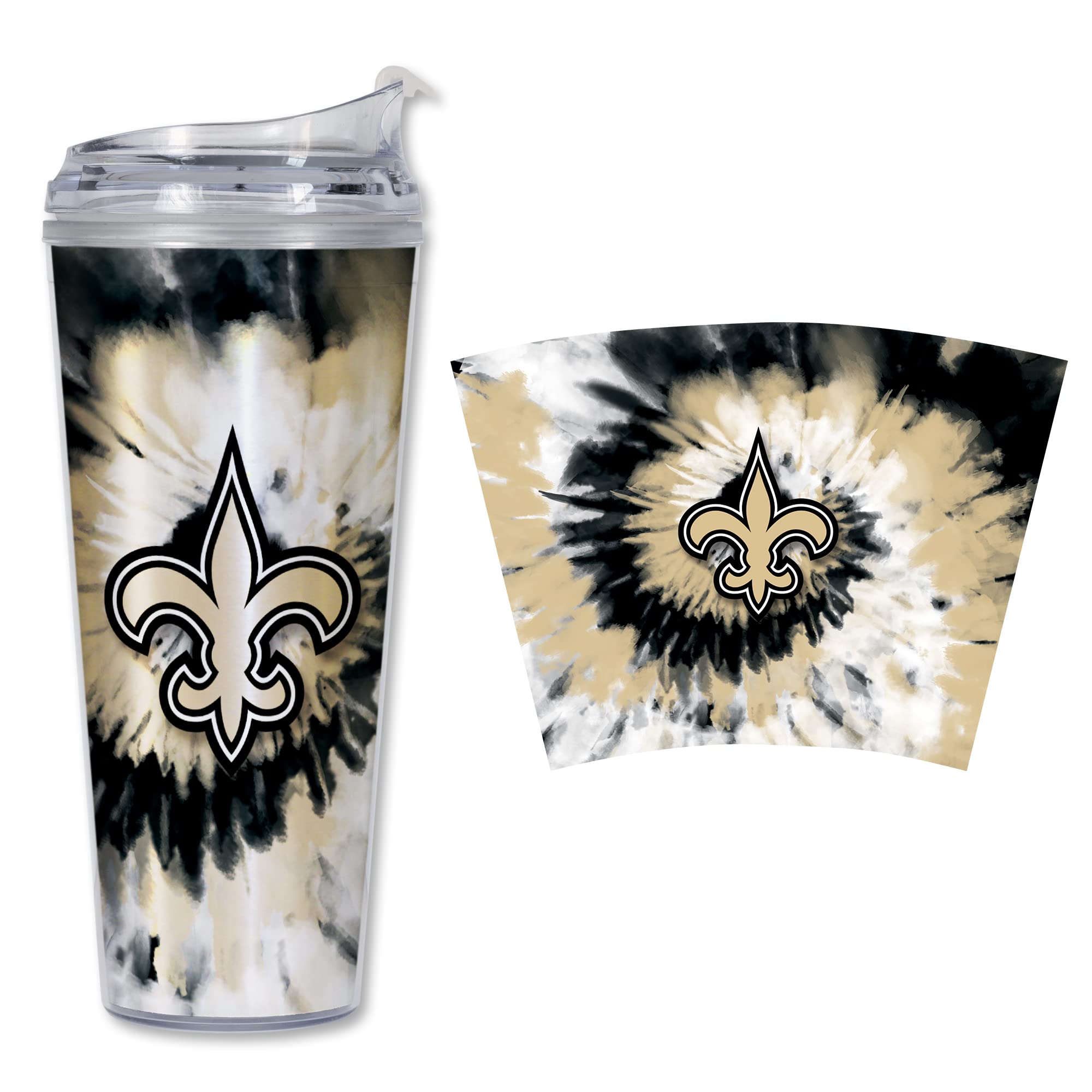Rico Industries NFL Football Glitter 24oz Acrylic Glitter Tumbler with Hinged Lid, Officially Licensed Double Wall Tumbler with Straw