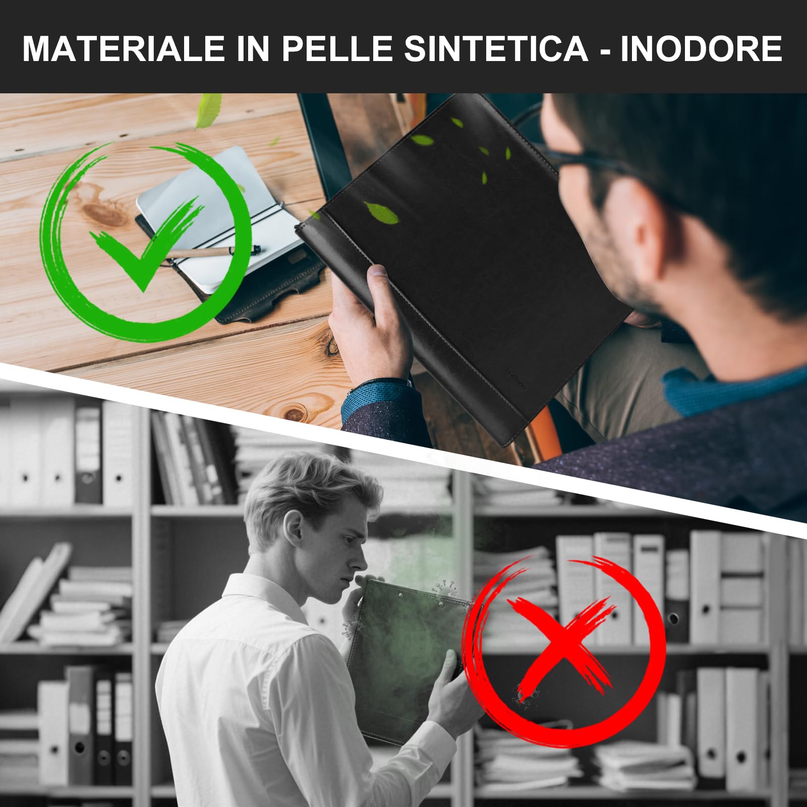 Leathario Cartella Portadocumenti A4 PU Pelle Portablocchi Organizzatore con Quaderno
