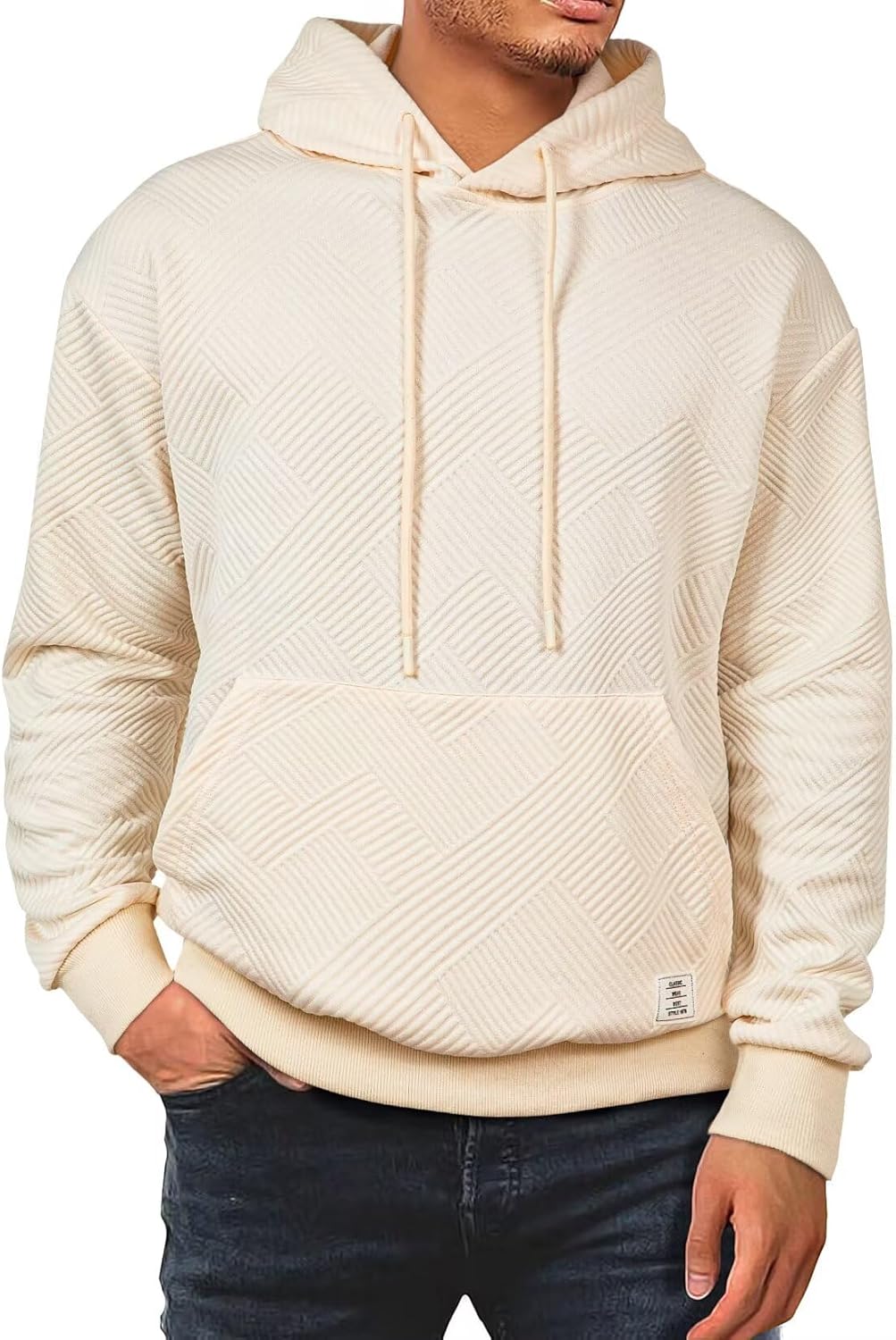 Dokotoo Men Men's Casual Soild Color Hooded Sweatshirts Geometric Texture Graphic Long Sleeve Pullover Hoodies