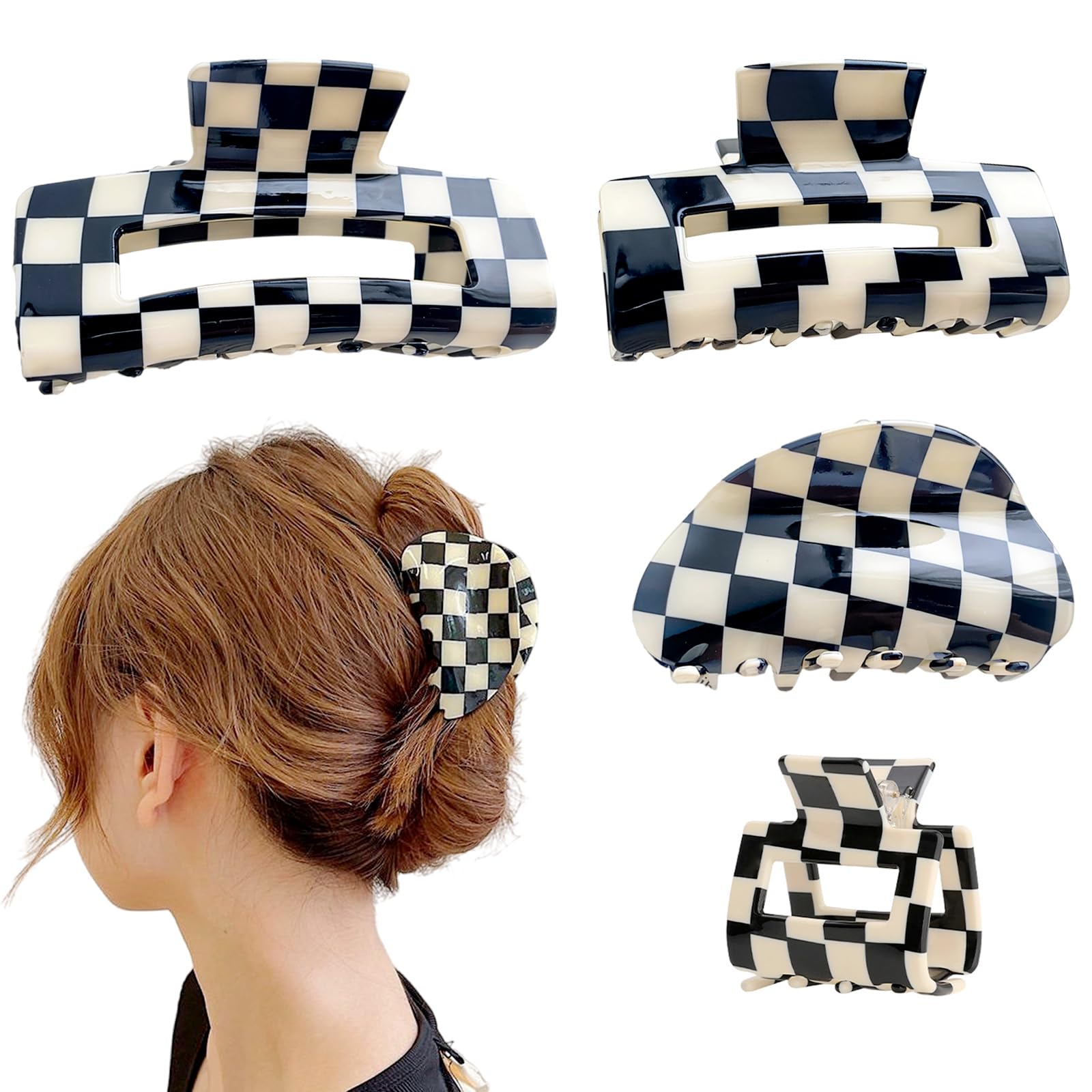 MacKenzie-Childs Black & White Checkerclaw mini Hair Clips - 4 Pack Checker Claw in Black + White – Shop Chunks main image 2