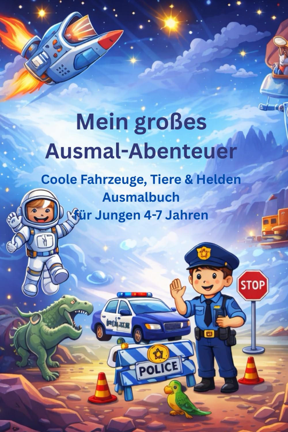 Mein großes Ausmal-Abenteuer: Coole Fahrzeuge, Tiere & Helden Ausmalbuch für Jungen 4-7 Jahren