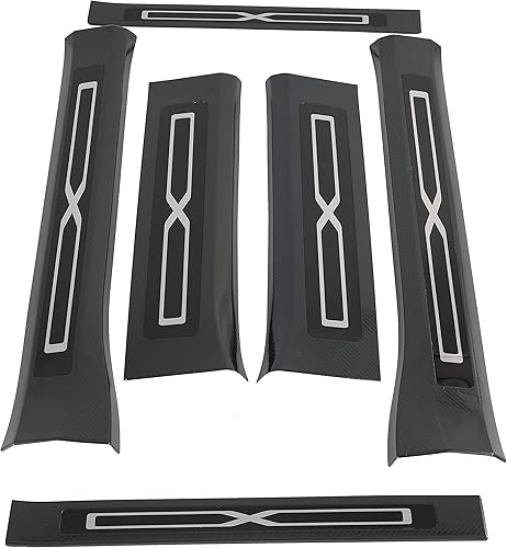 Placa de acero inoxidable para puerta Tesla Model X 2016-2020, accesorios de automóvil, fibra de carbono de imitación (paquete de 6)