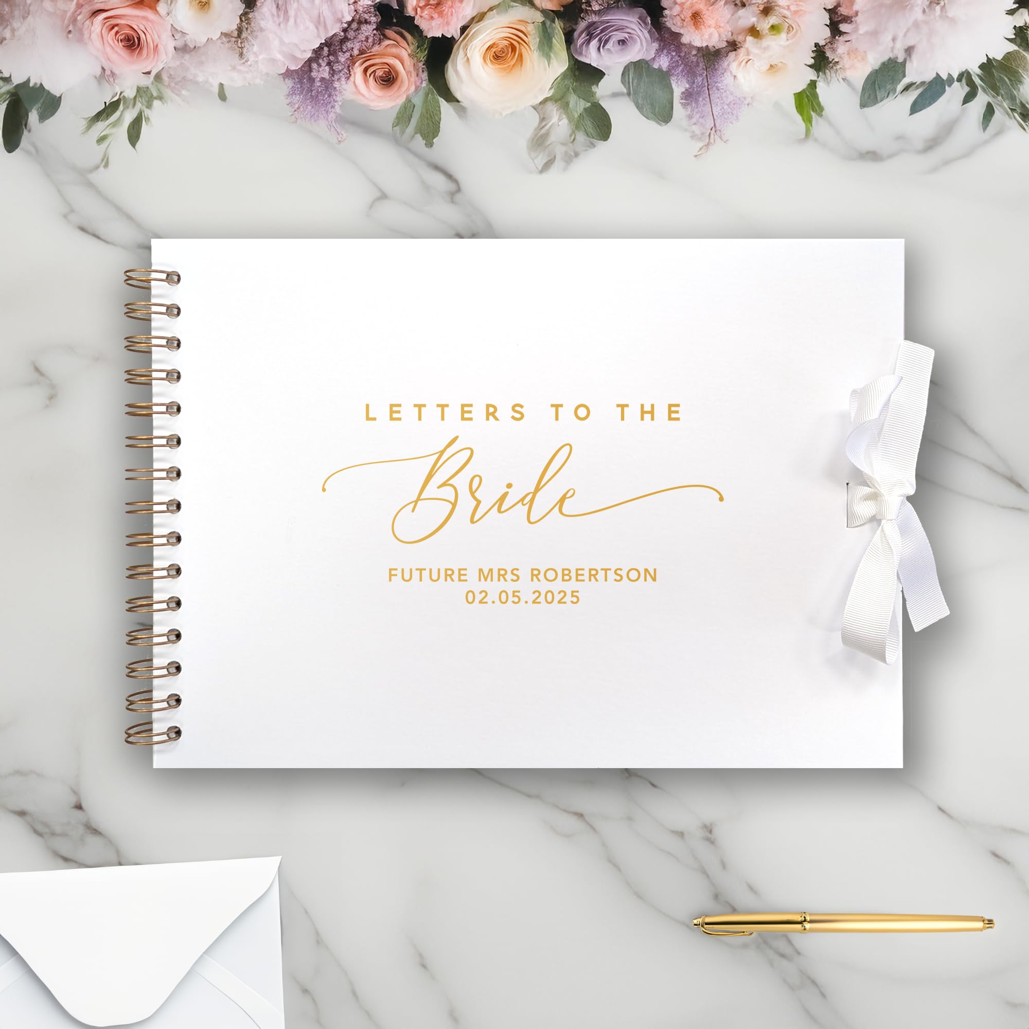 Craftwalla® Letters to the Bride Scrapbook – Personalised Wedding Keepsake Book with Foil Embellishment – Bridal Shower Gift, Bridesmaid Gift, Hen Party Memory Book (A4) (White Cover/Gold Text)