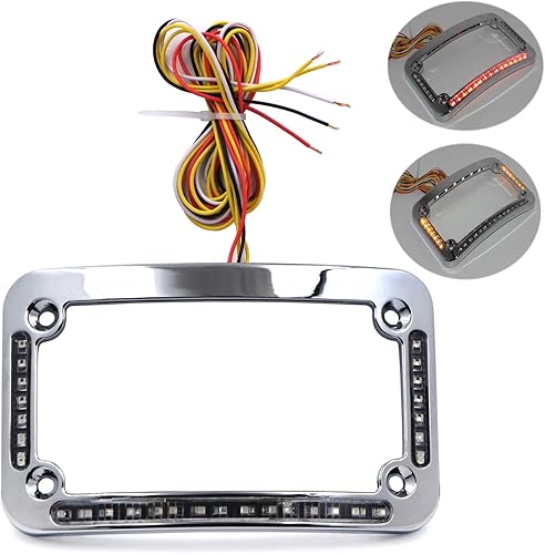 Miniatura 2 de HTTMT - Marco de matrícula curvo LED dual para motocicleta con señal de giro, luz de freno - Acabado cromado Universal compatible con cualquier