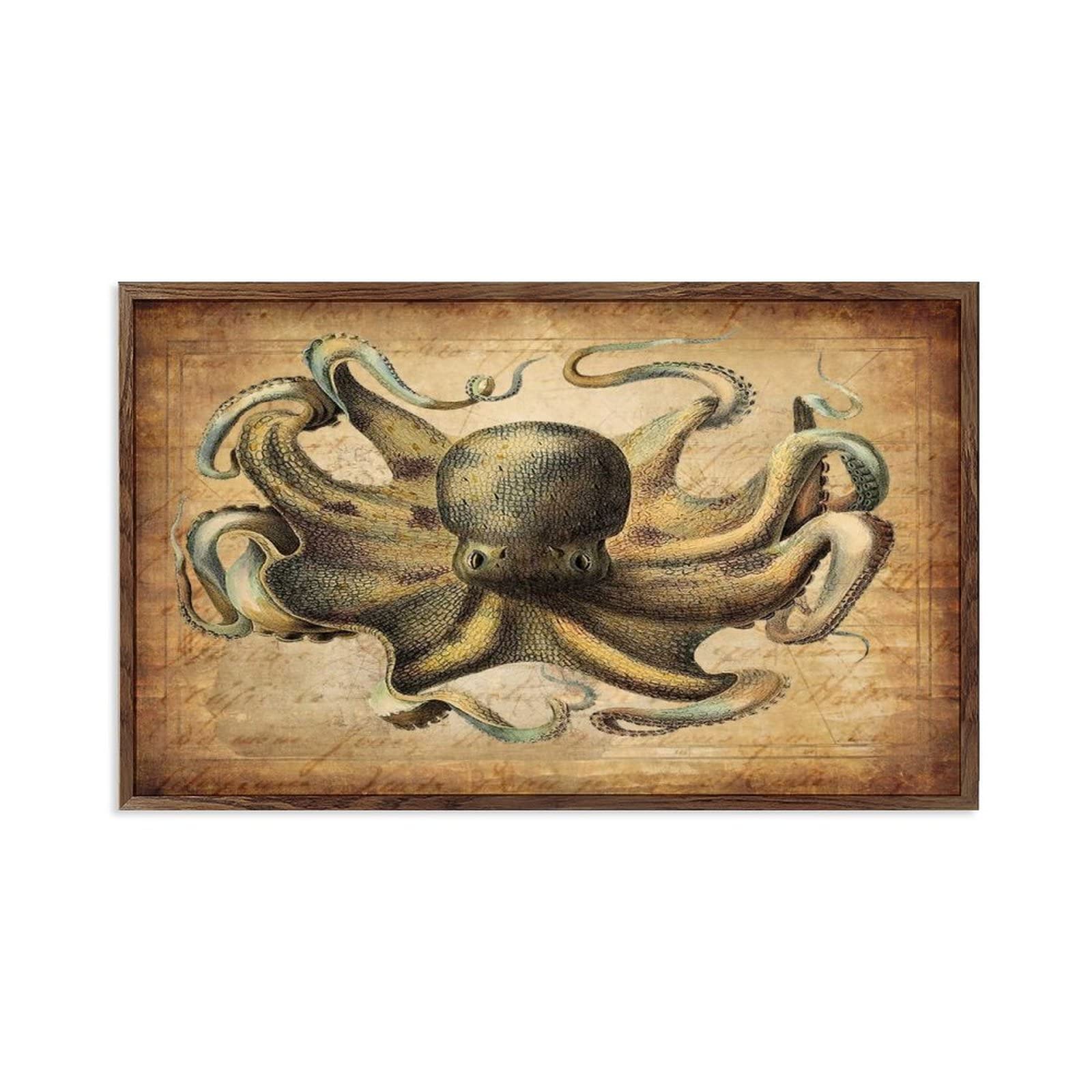 Panneau en bois encadré octopuses pour décoration marine rustique