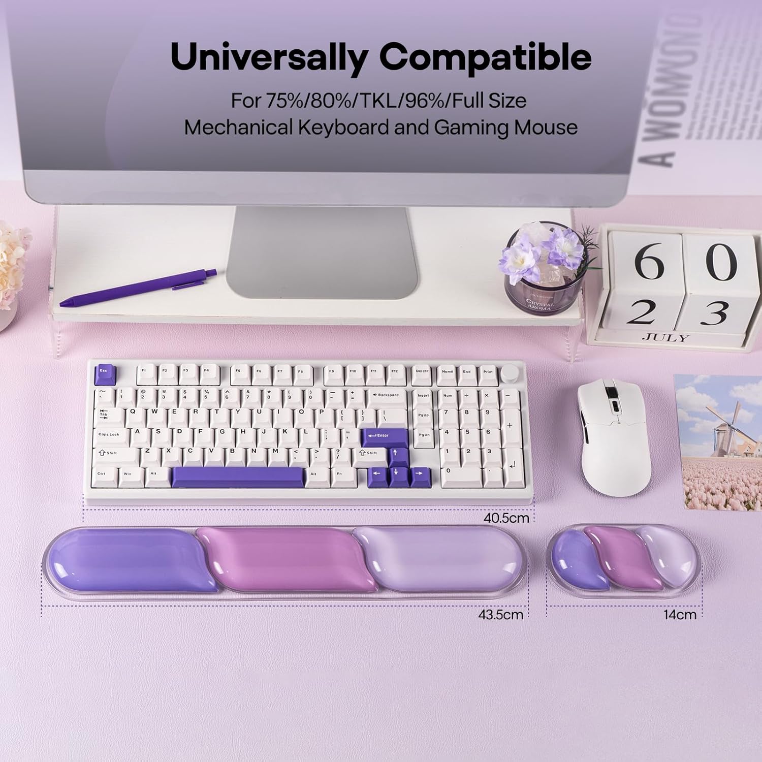EPOMAKER CloudGel Wrist Rest for Keyboard and Mouse, 2 Pieces Silicone Wrist Support, Anti-Slip Rubber Bottom, Ergonomic Design, Suitable for Office/Computer/Laptop/Gaming (Purple)