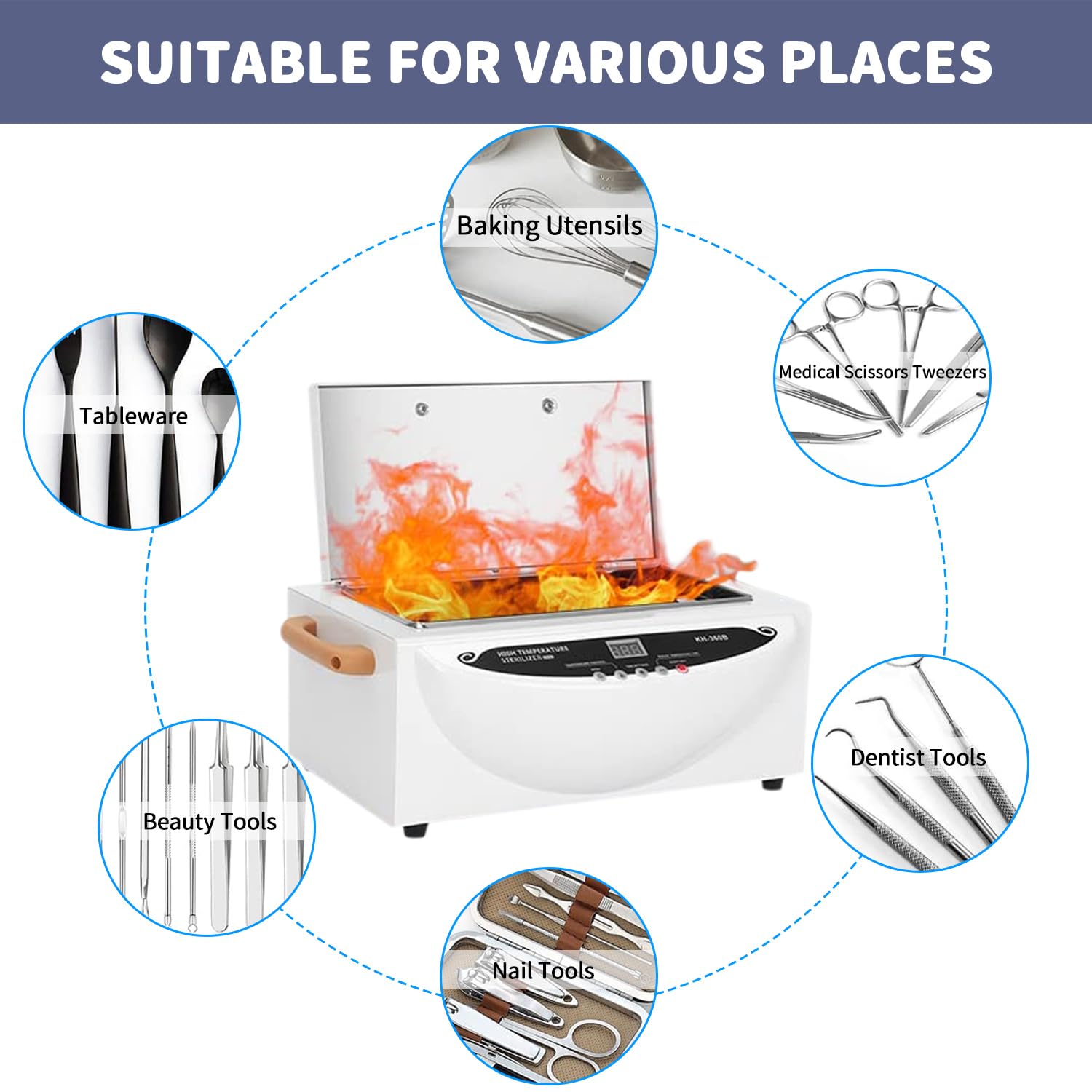 1.5L Heißluftsterilisator 220°C 300W Temperatur Einstellbar Sterilisator für Instrumente mit Timer Nagel Werkzeug Pinzetten Schere Sterilisator für Kosmetik Fusspflegestudios Friseursalon