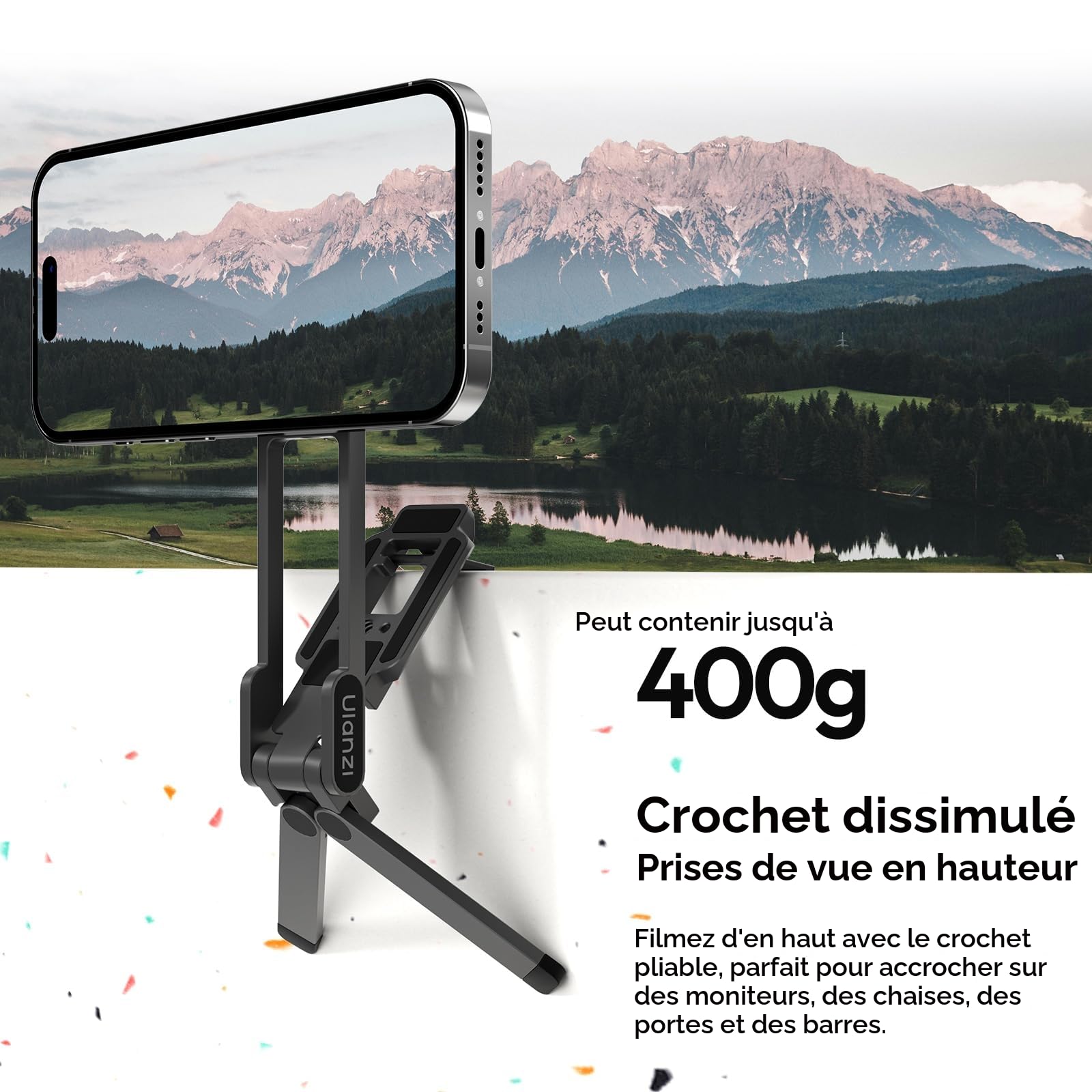ULANZI MA38 Trépied Magnétique pour Téléphone Portable, Maglock Mousqueton Fixation Rapide, Aluminium Support Pliable, Mini Perche à Selfie Portable Compatible avec iPhone 17 16 15 14 13 12 Magsafe