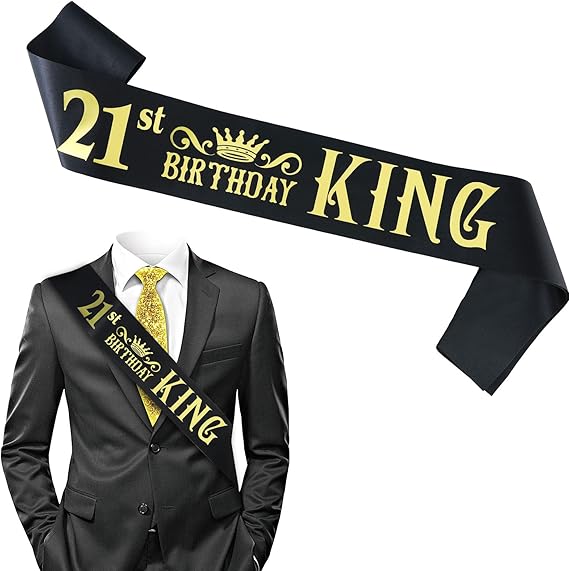 Birthday King Sash For Men & Boys - Black Satin With Gold Foil Lettering For Party Celebrations