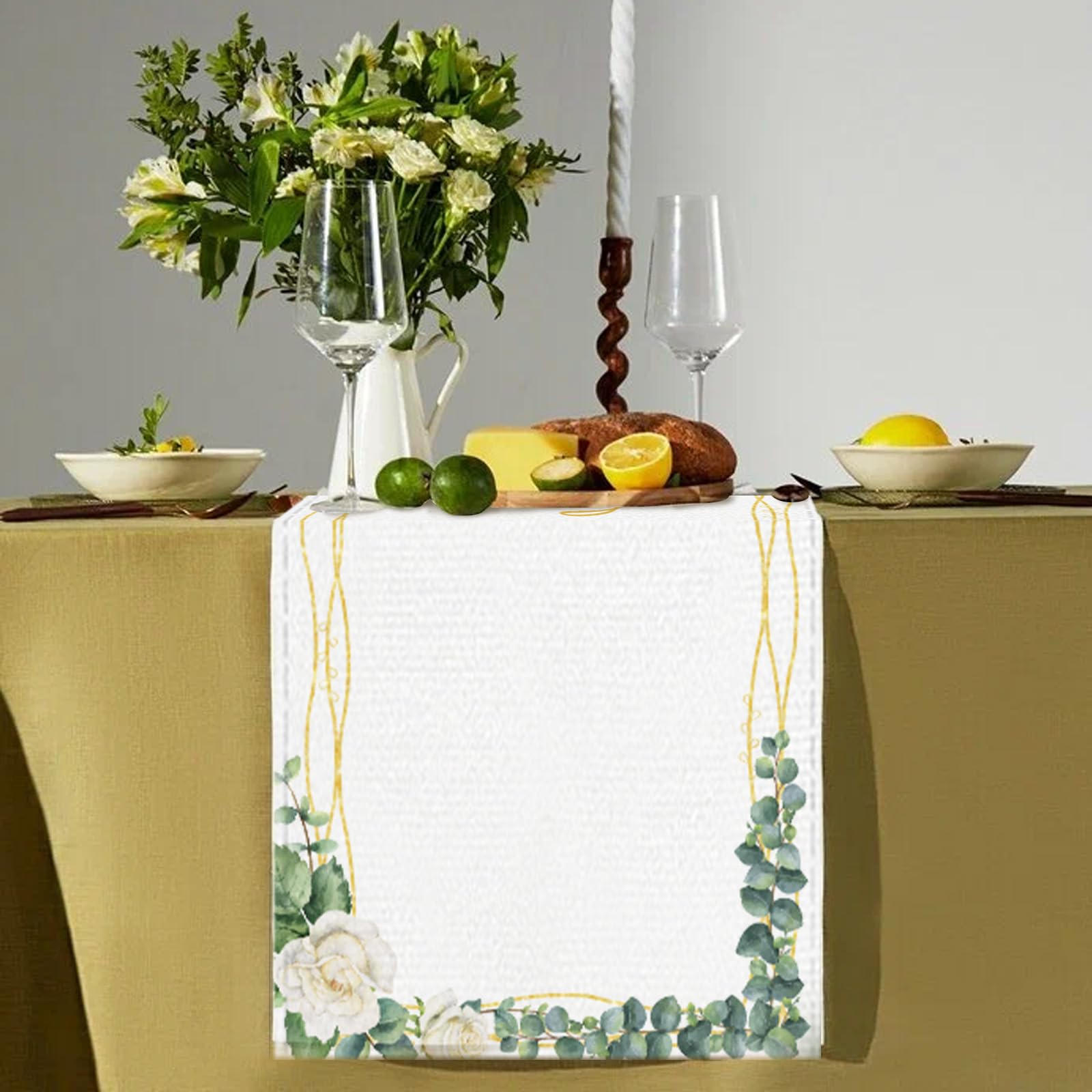 2 Rollen Tischläufer – Eukalyptusgrün & Spitze Weiß, Je 25m & 22m, Für Hochzeit, Geburtstag & Feiern