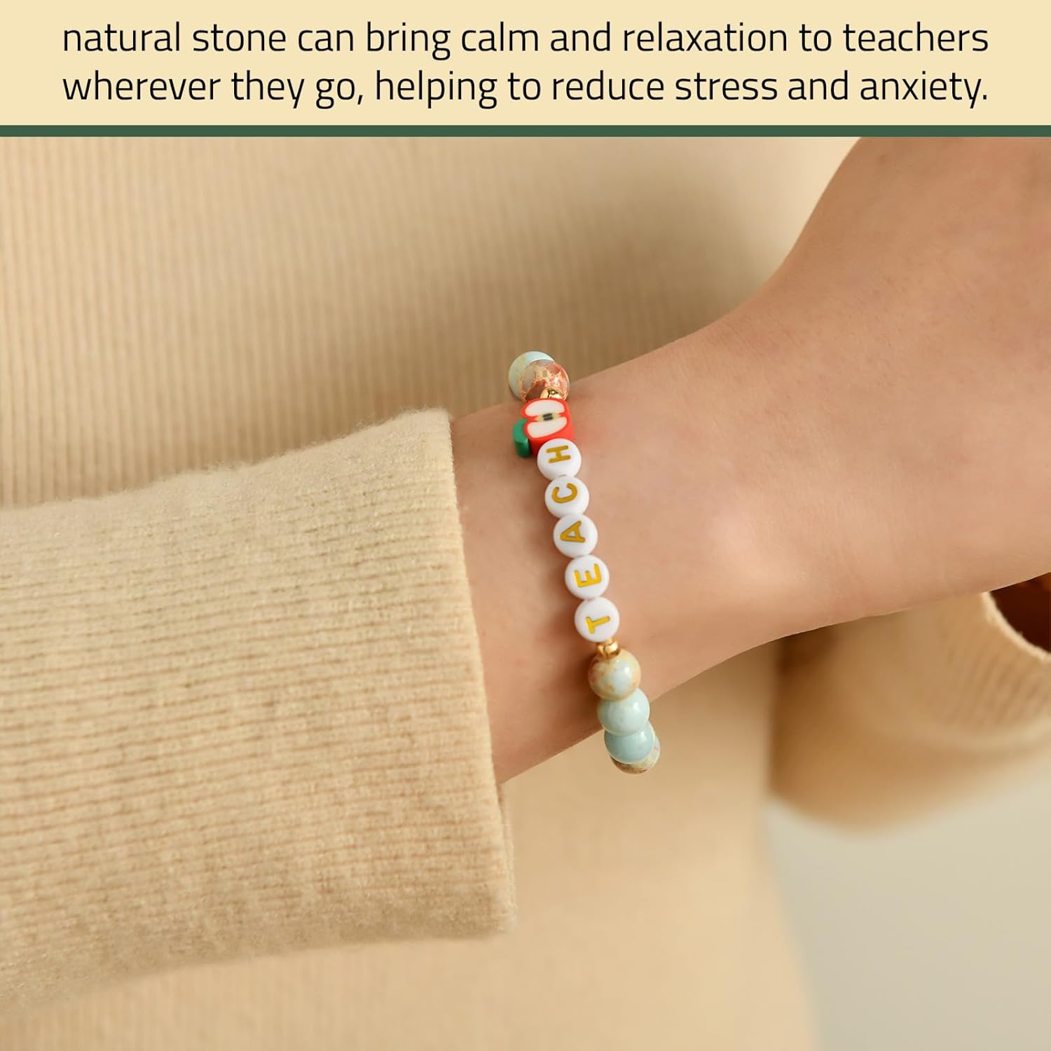 Lamyba Teacher Valentine Gift, Teacher Appreciation Gifts For Women - Natural Stone Bracelet, Thank You Gifts For Teacher, Blue - Image 3