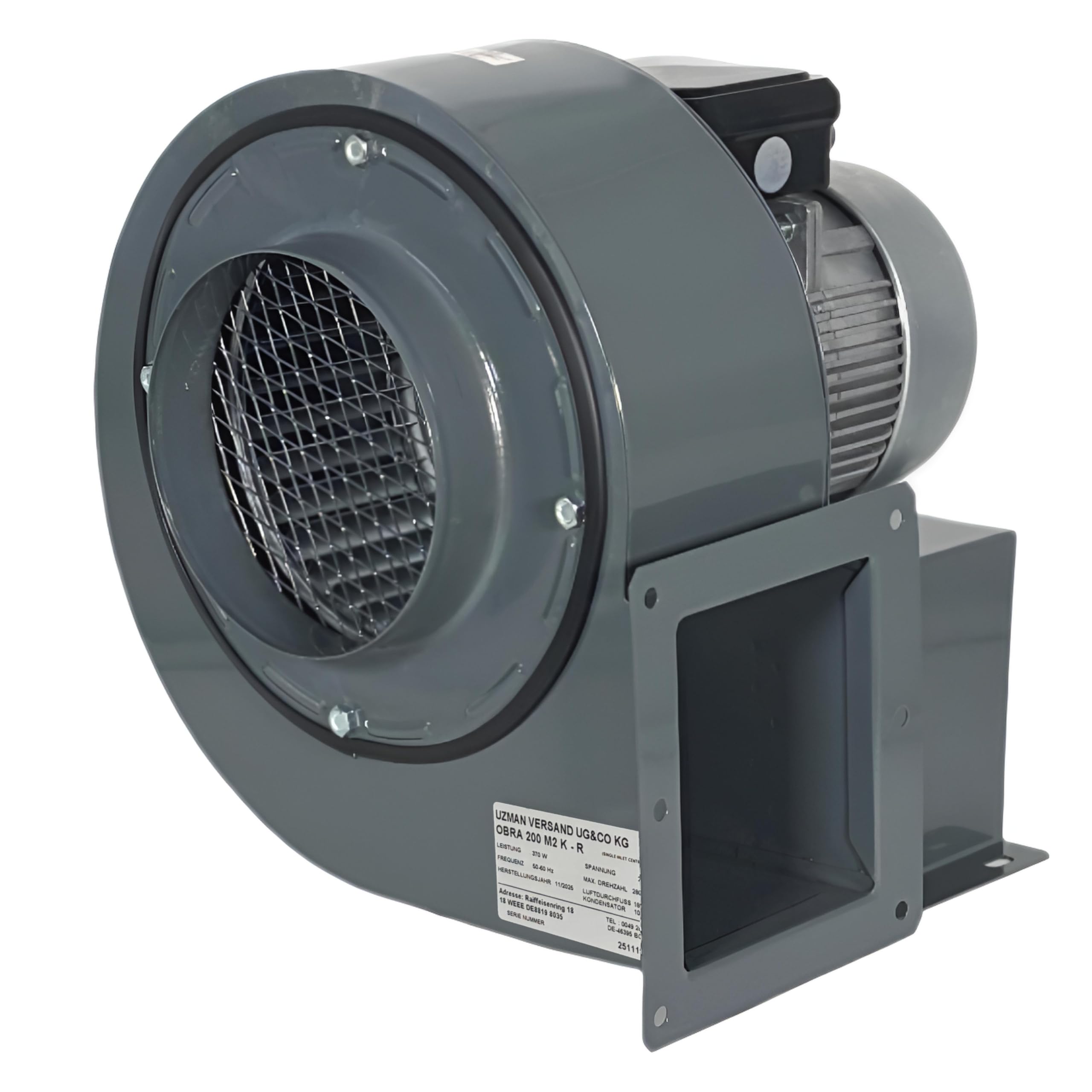 Uzman-Versand OBR-200M - Ventilador radial con regulador de velocidad, brida y tubo flexible de aluminio