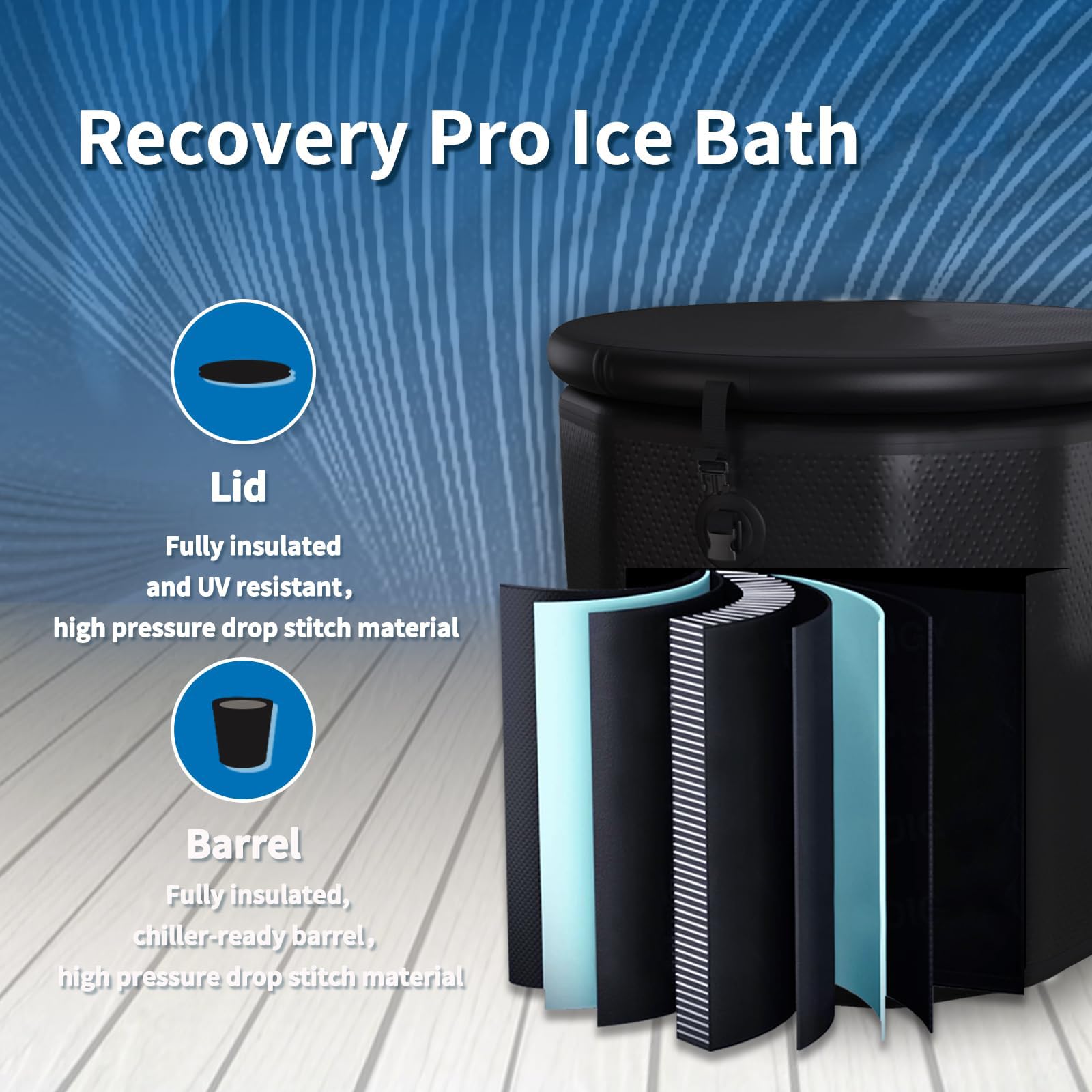 EJIA Portable Cold Plunge Tub with Lid, Ice Bath Tub for Athletes, Water Chiller Compatible, Ice Tubs for Cold Plunge Inflatable Cold Plunge Bath 39