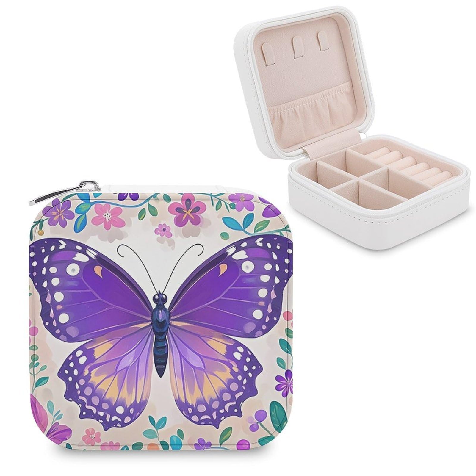 LZQPOEAS Cute Purple Butterfly Jewelry Box Mini Jewelry Travel Case Trendy Stuff Ring Box Custom PU Leather Jewelry Boxes Portable Jewelry Case Earring Storage Organizer for Girls Women