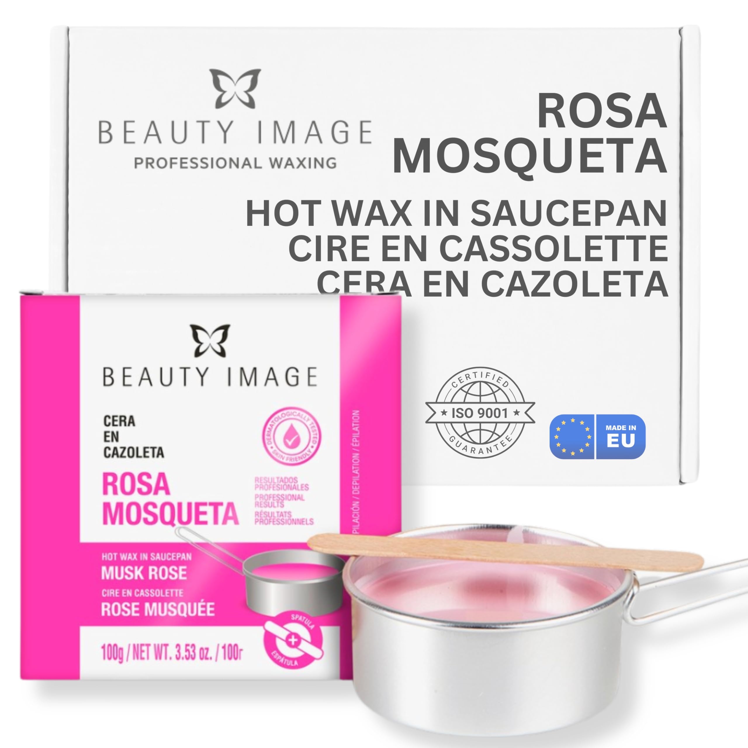 Cera Depilatoria Caliente en Cazoleta - Depilación Sin Bandas - Cera de Baja Temperatura - Rosa Mosqueta - Hidratante y Emoliente - Depilación Profesional - Sin Parabenos - Con Ingredientes Naturales