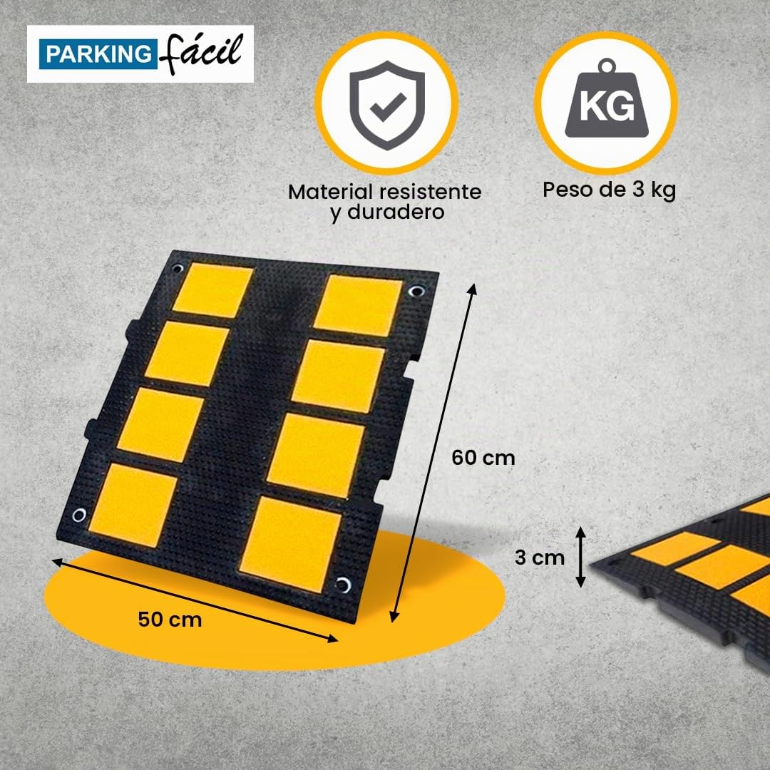 PARKING FACIL Banda Reductora de Velocidad Vial | Badenes Prefabricados para Garajes, Aparcamientos, Viales y Almacenes | Cumple Normativa | Resistente, Duradero | 2 Unidades 3 x 60 x 50 cm