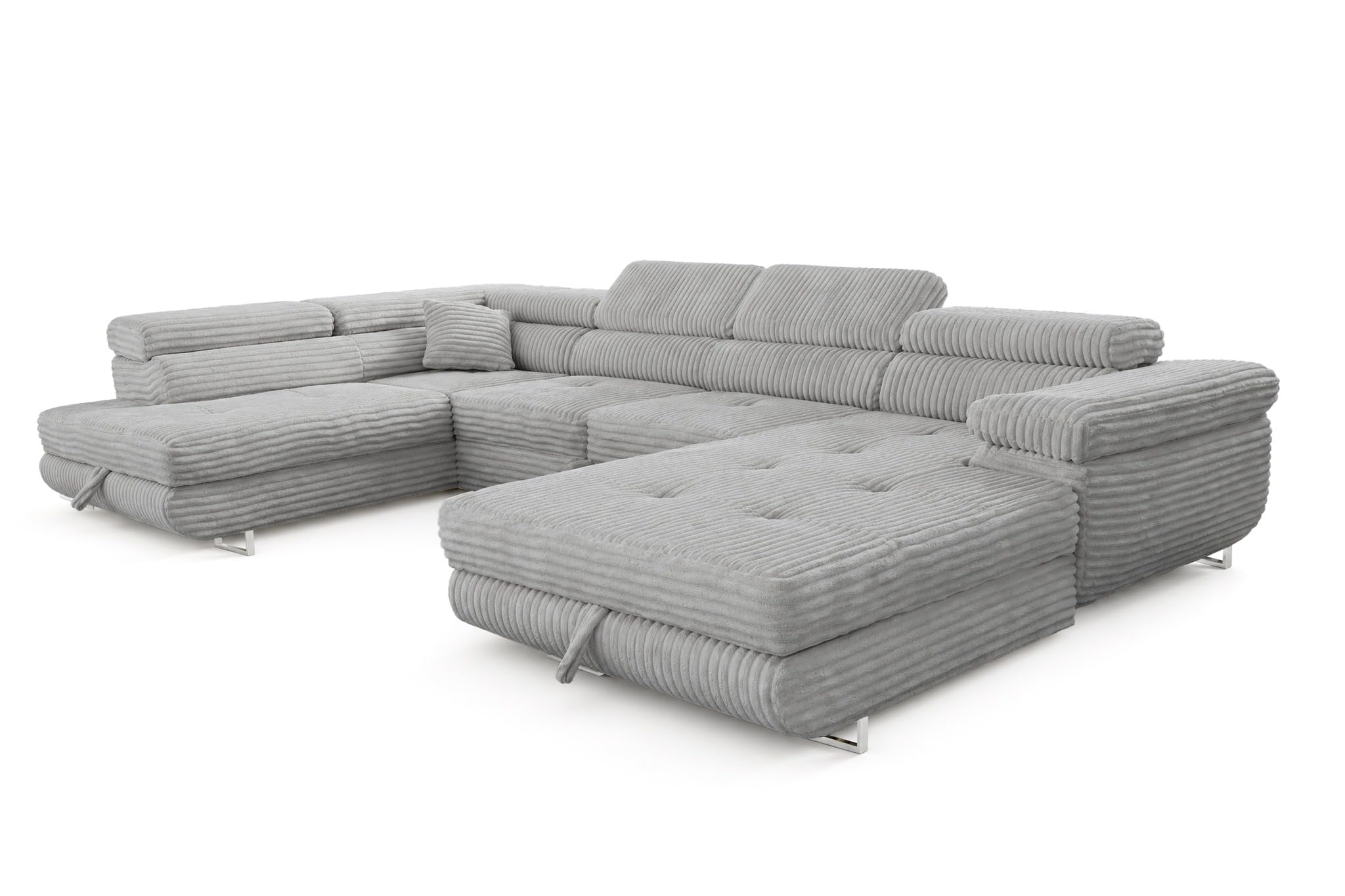 Cordo U XXL Wohnlandschaft mit Schlaffunktion und 2 Bettkästen - Breitcord Tilia - U-Form Sofa (Hellgrau, Linke Seite)